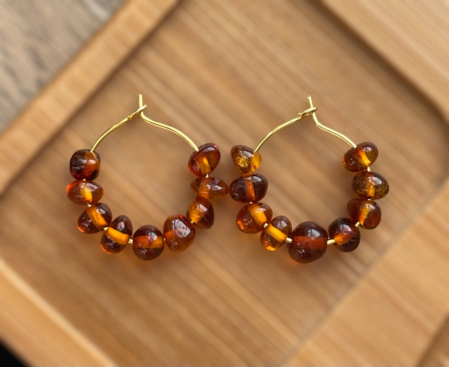 Amber Glow Earrings: Gold or Silver hoops with Baltic Amber Stones