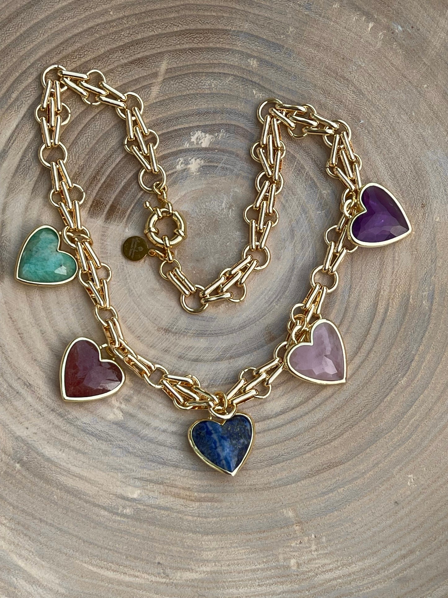 Queen of Hearts Necklace: Faceted Gemstone Hearts on a unique Anti-tarnish Chain