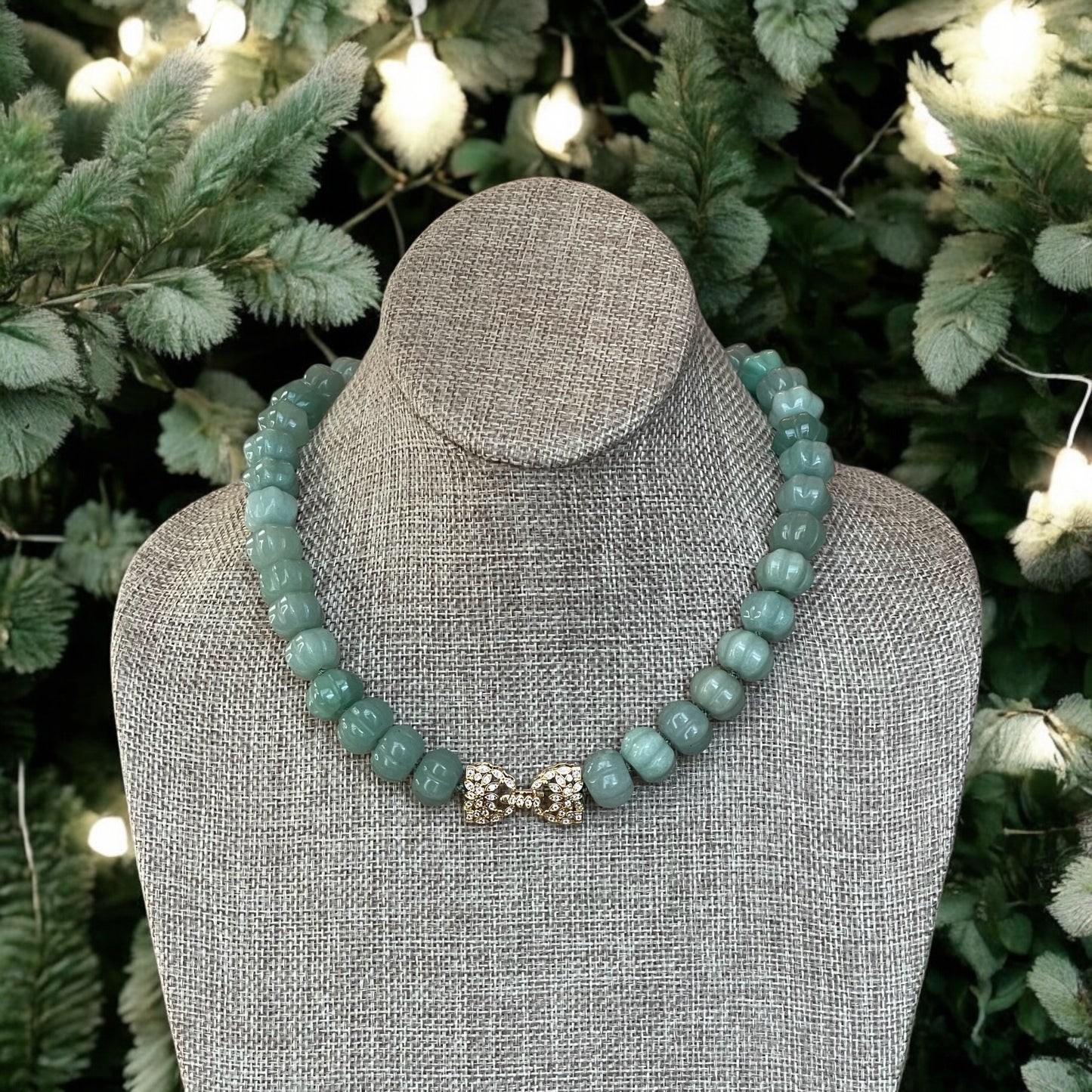 Sage Serenade Necklace OOAK: Sage green hand carved gemstones Hand-knotted on silk