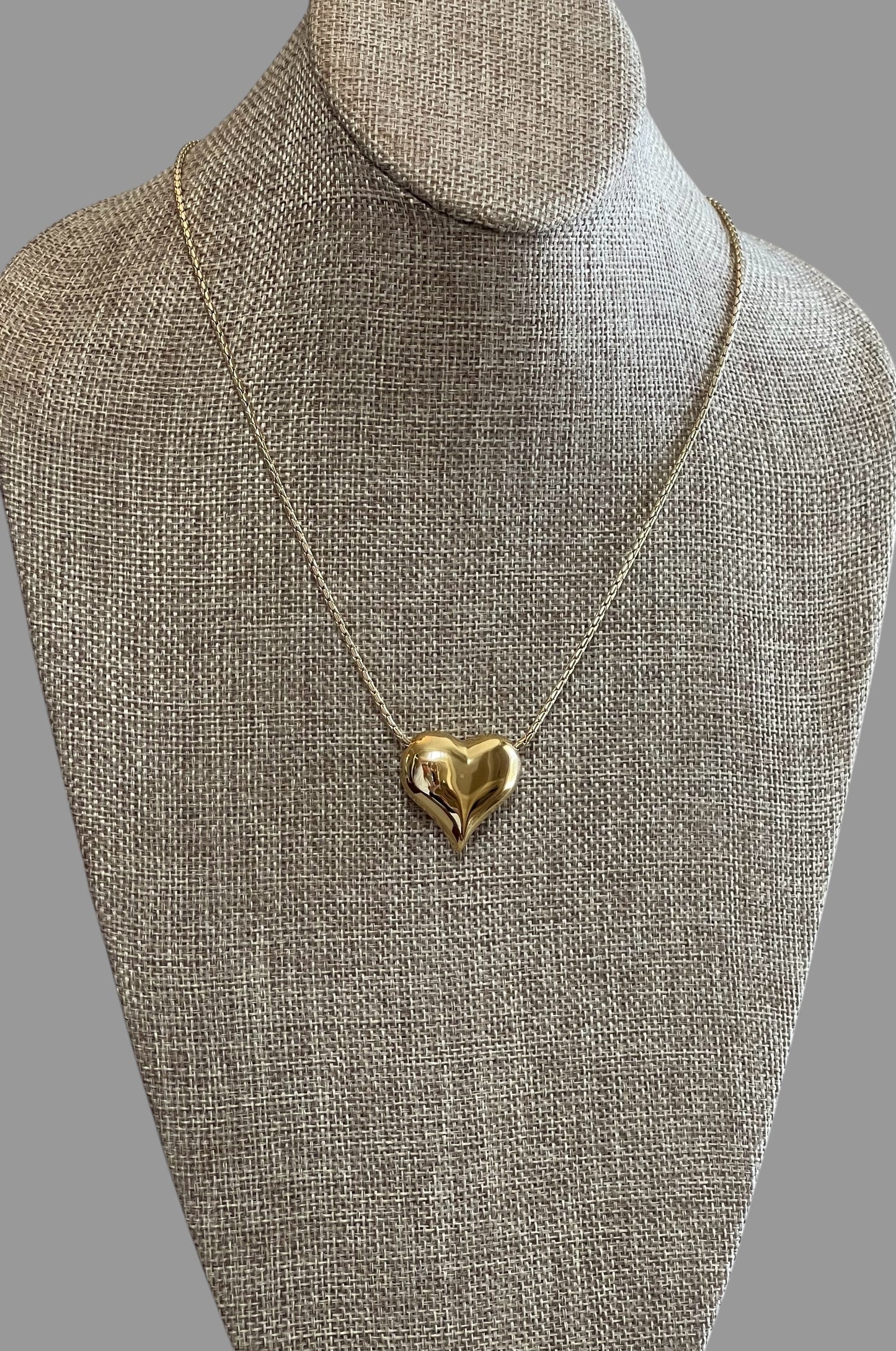 Puffed Heart Necklace: Gold Chain with a high shine puffy heart Tarnish resistant high quality gold plating
