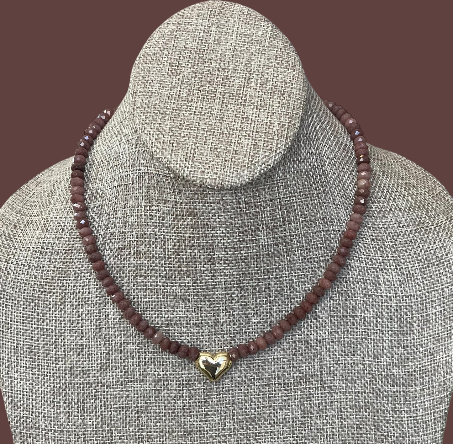 The Emberly Necklace: Micro-faceted Purple Aventurine Gold Heart Centerpiece
