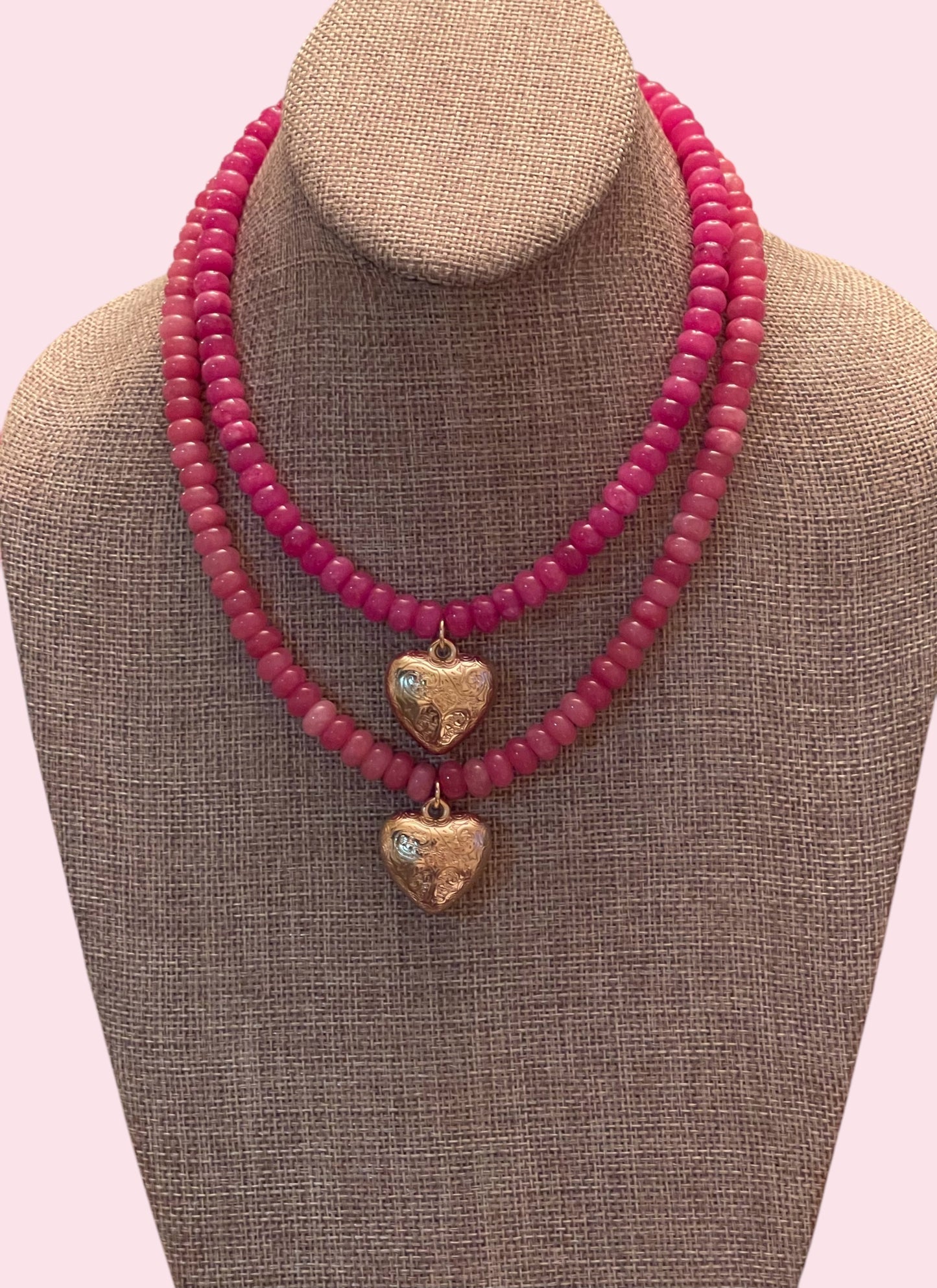 Victorian Heart Necklace: 2 Color Options- One is dyed Agate and the other is Strawberry Quartz Victorian style gold heart pendant