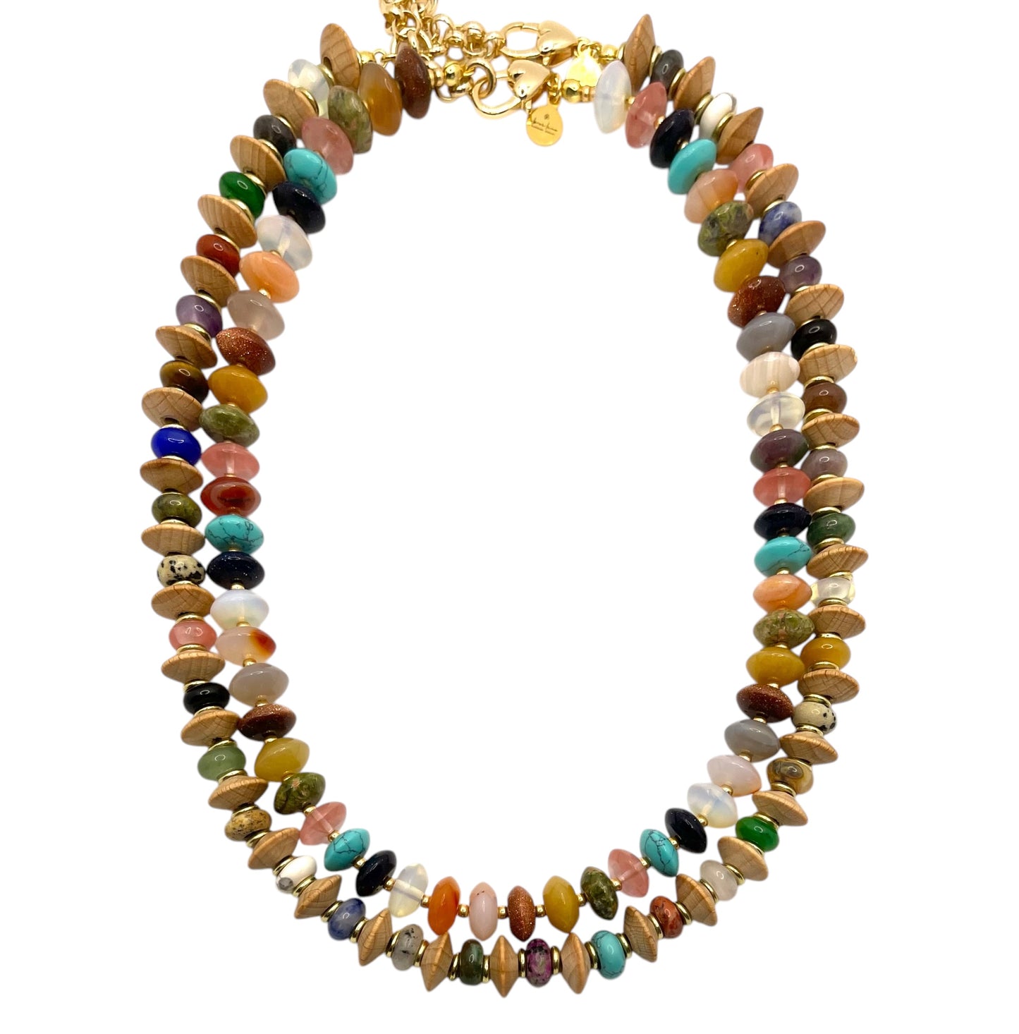 The Francis Necklace: Natural Gemstone Disc Shaped Beads w Gold or Silver Accents
