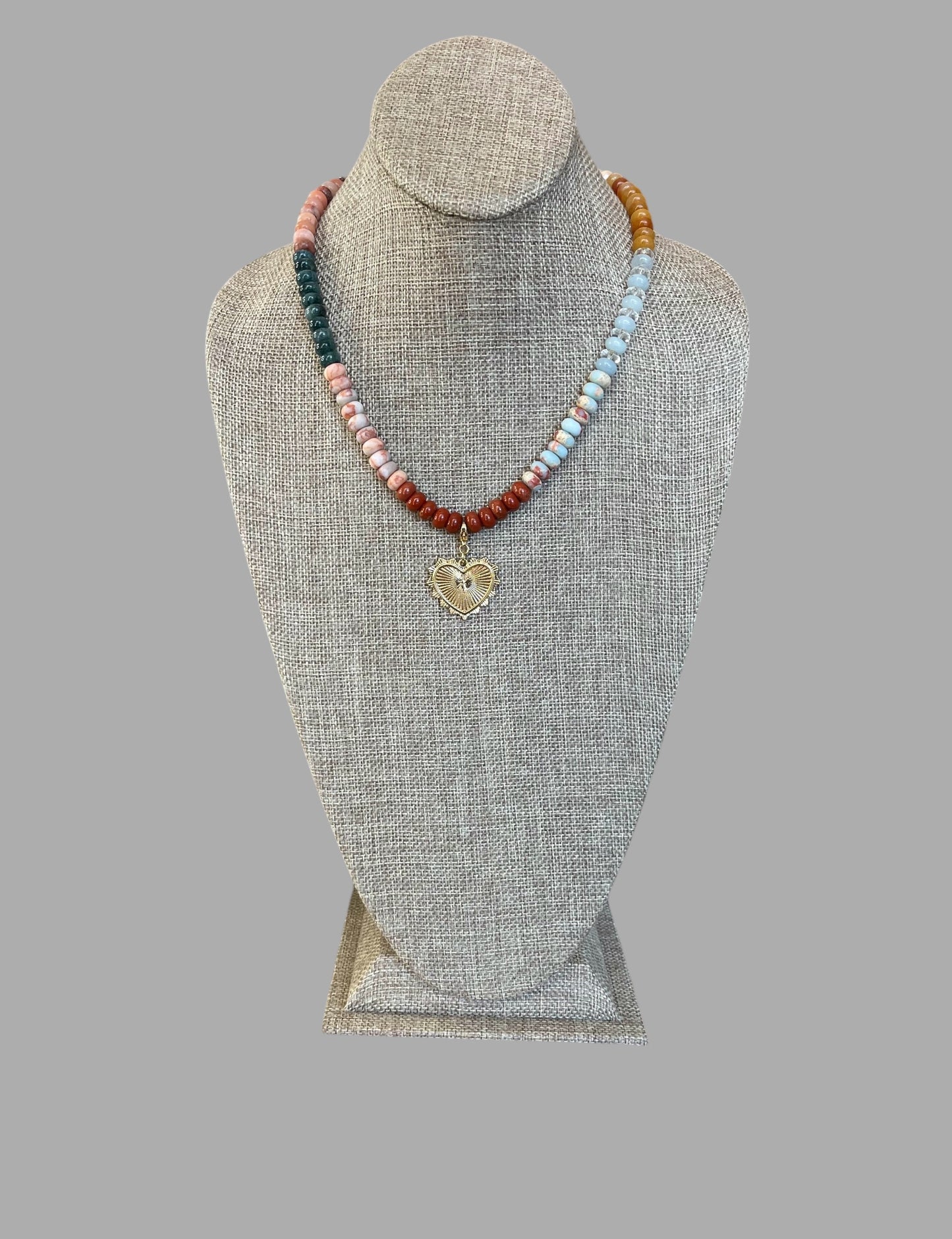Earth & Sky Necklace: A blend of natural stones with a gold removable heart charm