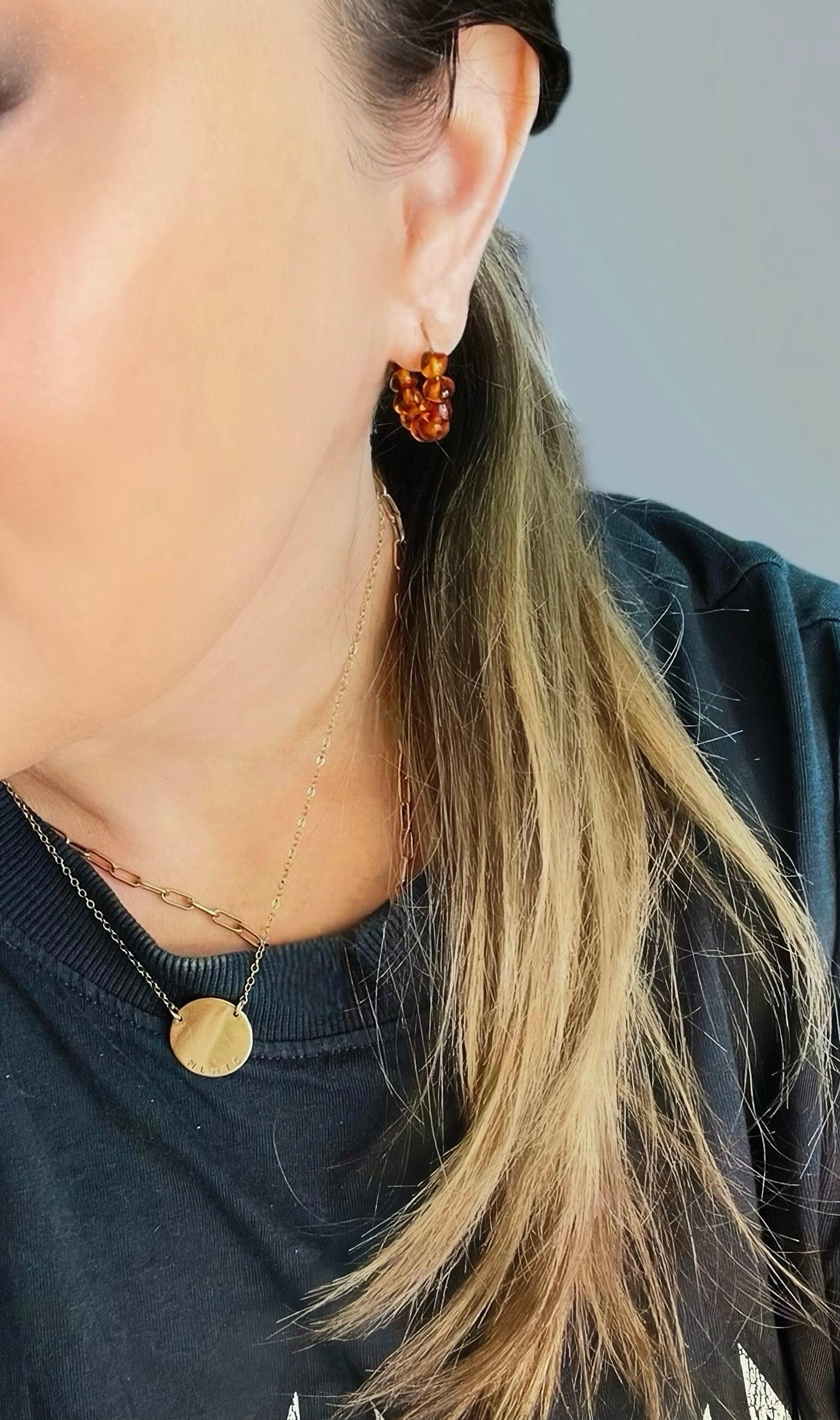 Amber Glow Earrings: Gold or Silver hoops with Baltic Amber Stones