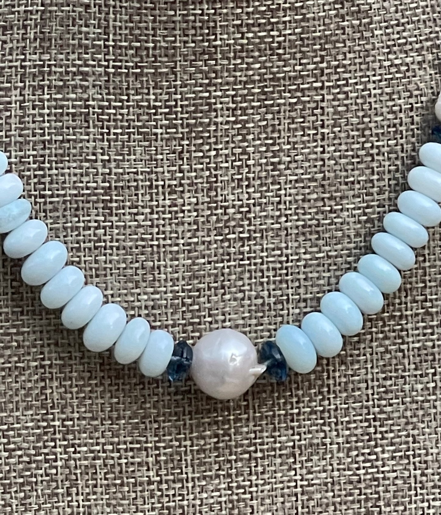 Coastal Charm Necklace OOAK: Pale blue opals AAA quality pearls London blue topaz Brushed silver clasp