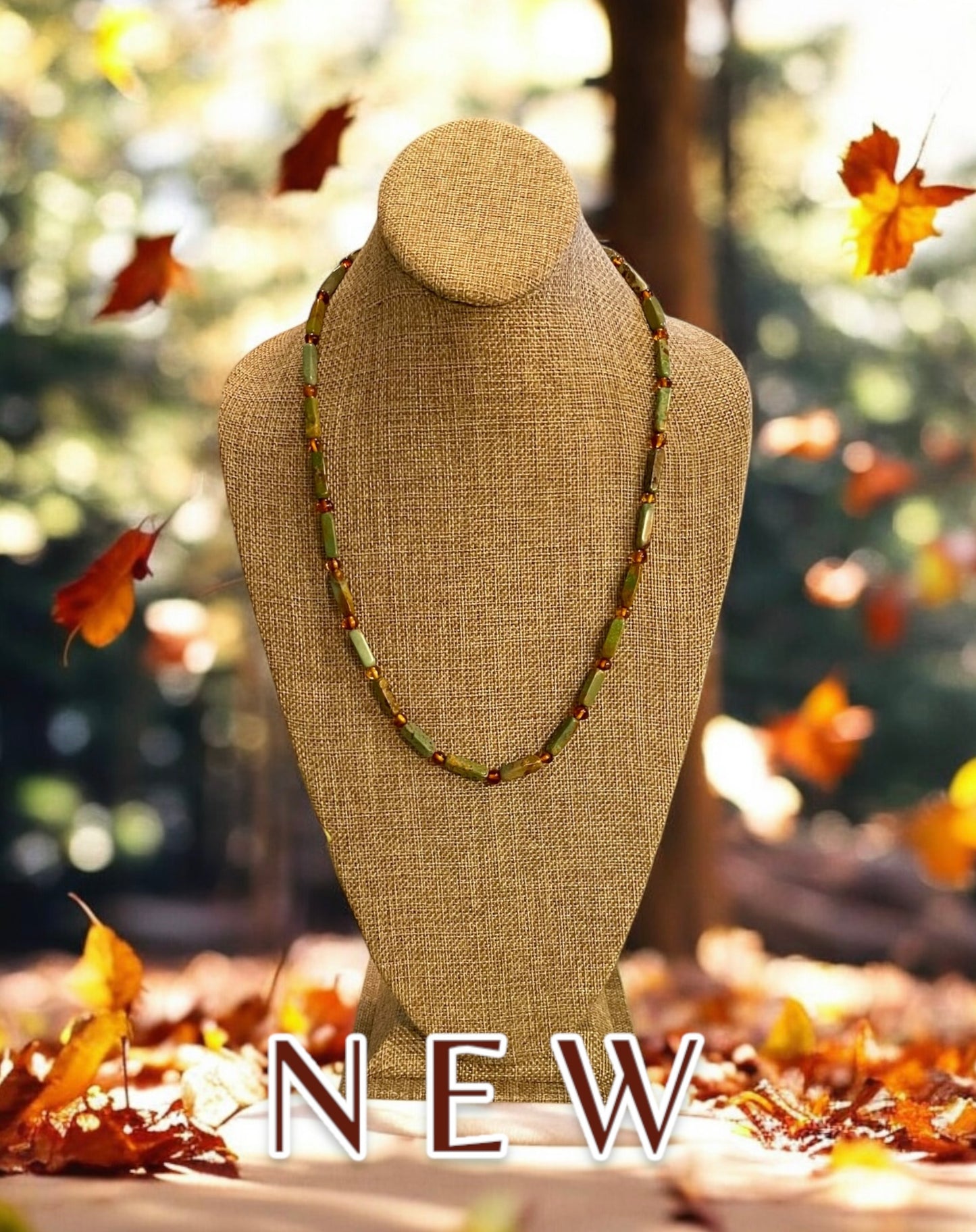 Verdant Glow Necklace: Turquoise and Baltic Amber stone with gold toggle clasp