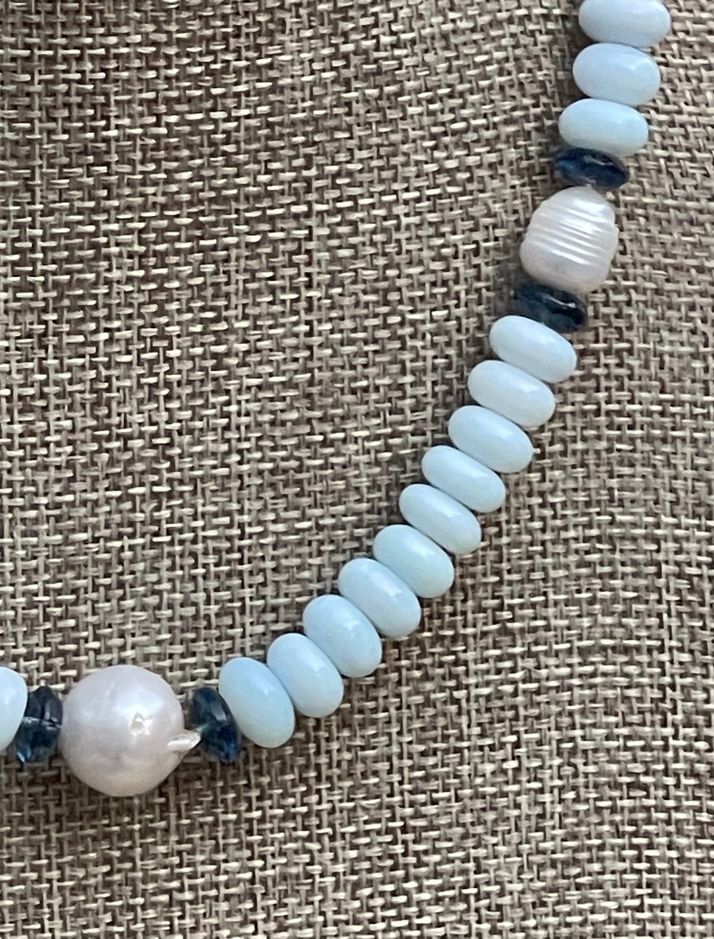 Coastal Charm Necklace OOAK: Pale blue opals AAA quality pearls London blue topaz Brushed silver clasp