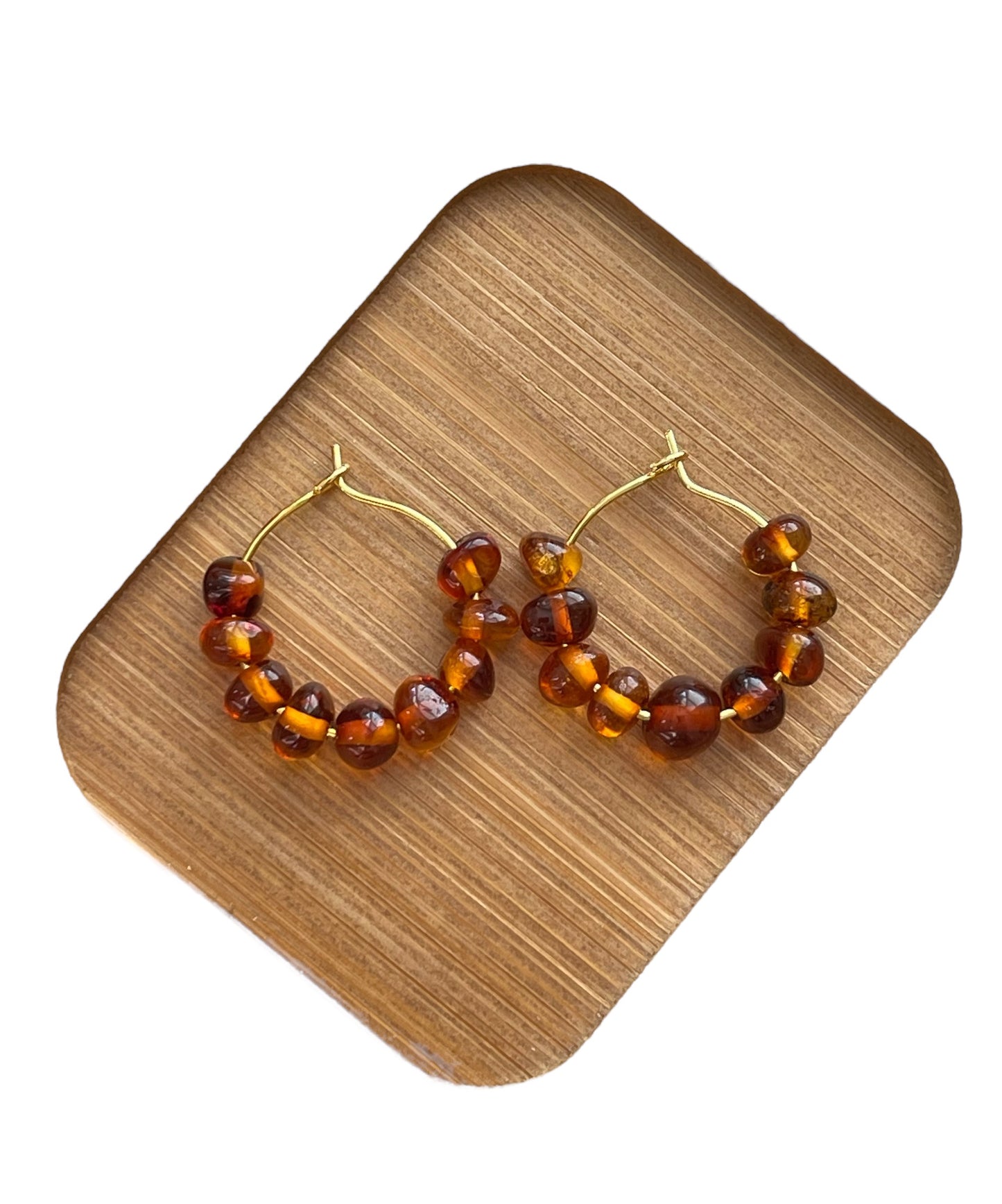 Amber Glow Earrings: Gold or Silver hoops with Baltic Amber Stones