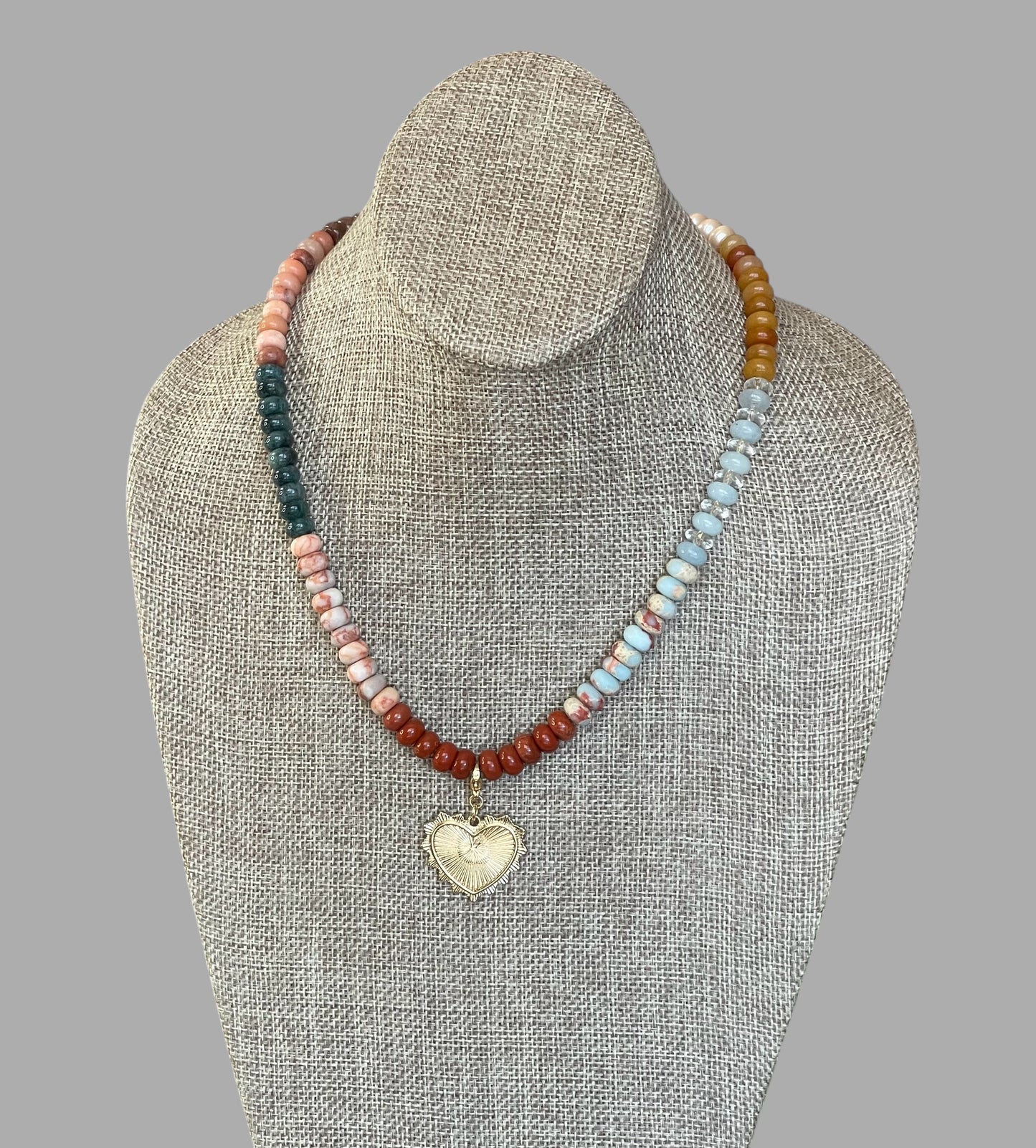 Earth & Sky Necklace: A blend of natural stones with a gold removable heart charm