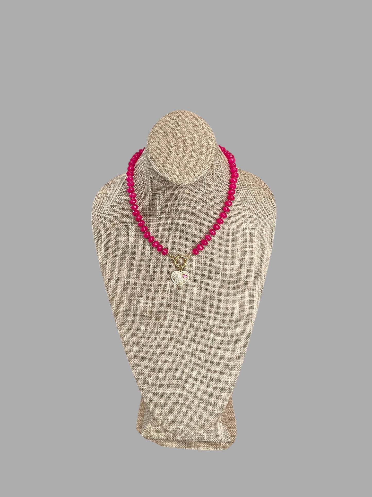 Falling for Fuchsia Necklace: Natural fuchsia crackle Quartz softly faceted Hand knotted beads w/2 Charms 🩷🔒