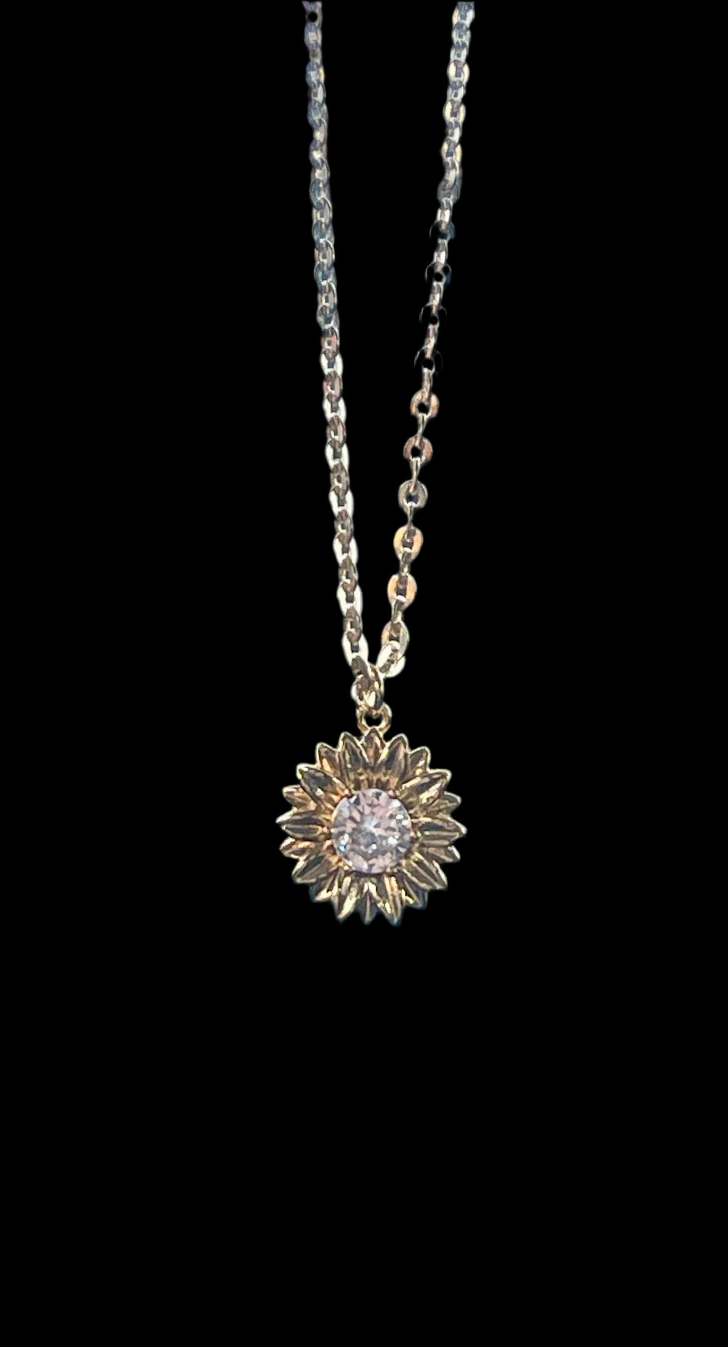 Golden Sunflower π» Necklace: 14k Gold Filled Chain, CZ Center Charm & Clasp