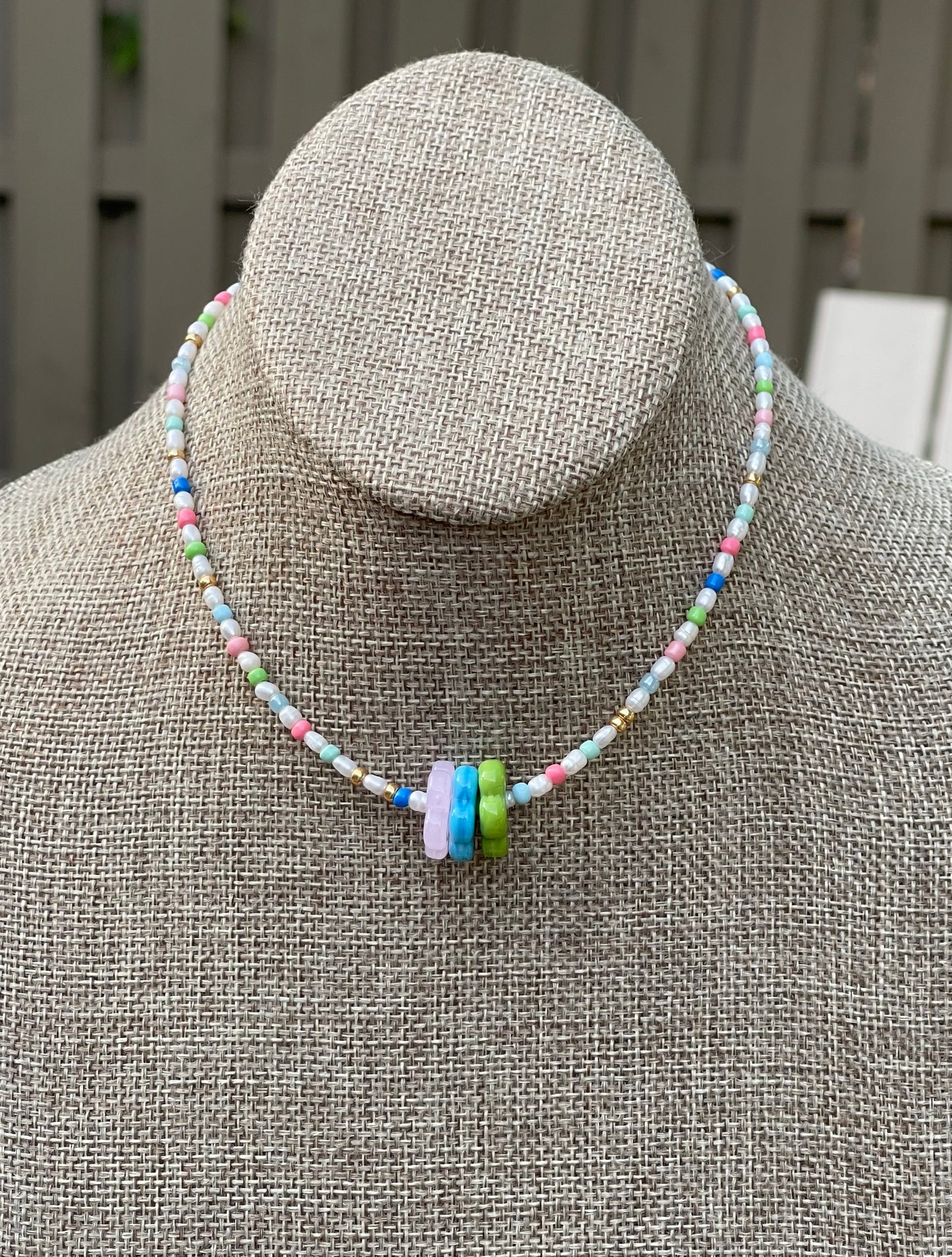 Candy Petals Necklace for Girls/Teens: Freshwater Pearls, Candy colored accents, Fun flower charms and gold clasp and extender