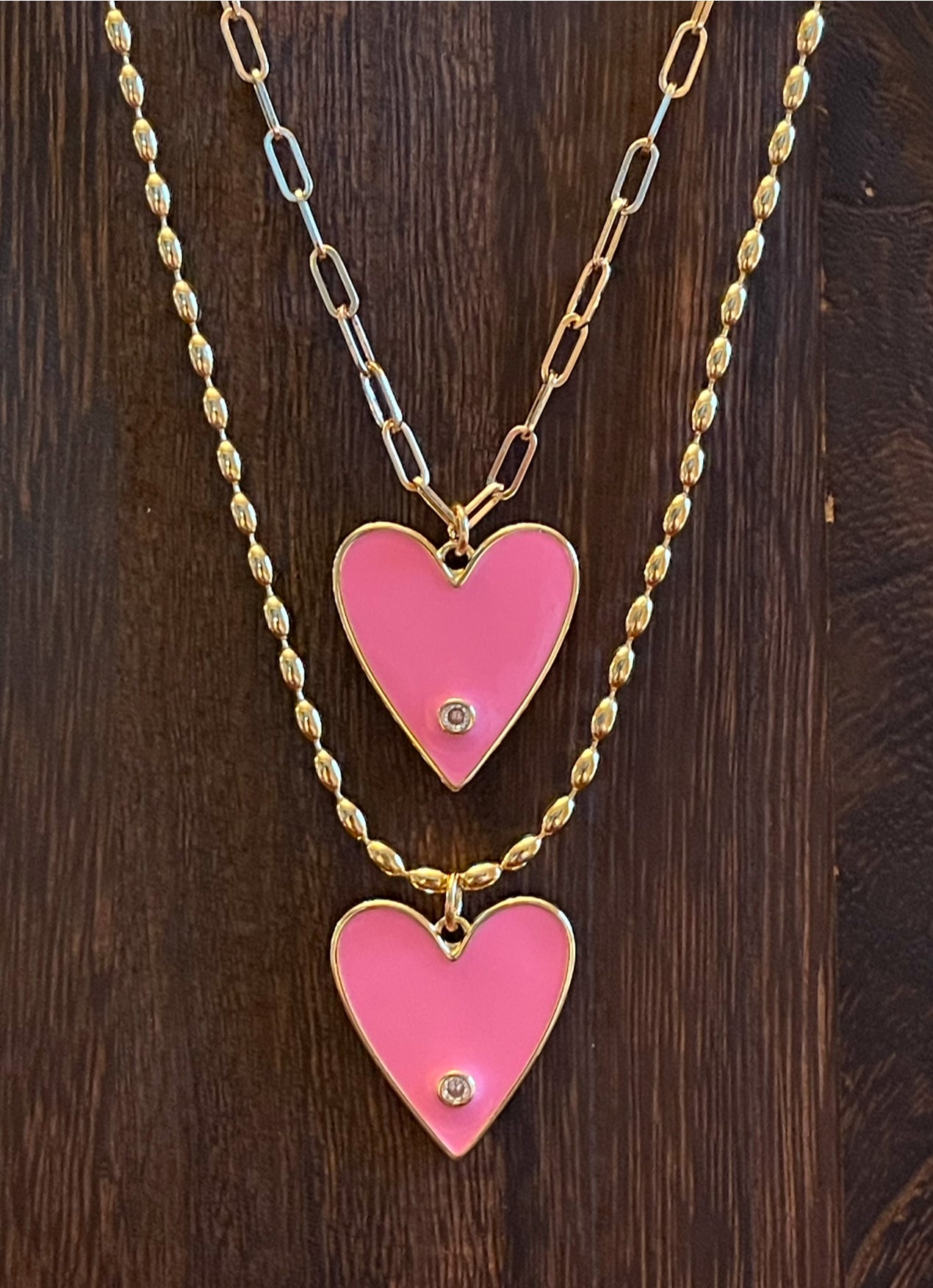 Pretty Paperclip Necklace: Gold Paperclip chain with gorgeous enameled heart pendant OOAK