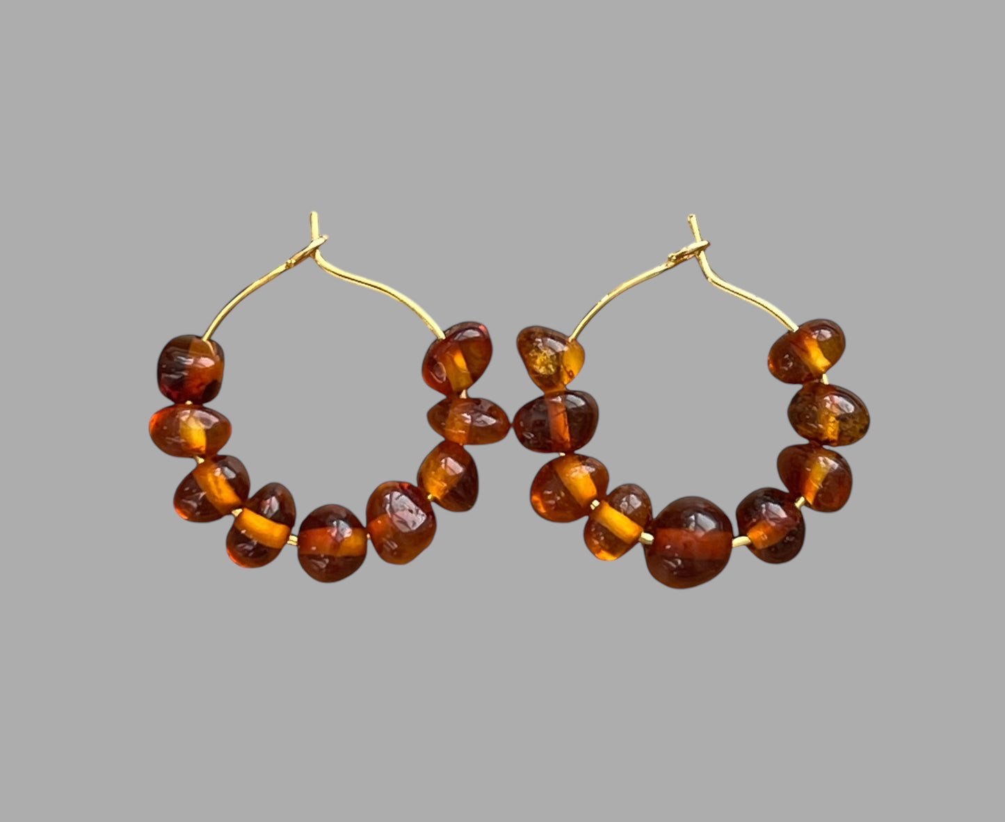 Amber Glow Earrings: Gold or Silver hoops with Baltic Amber Stones
