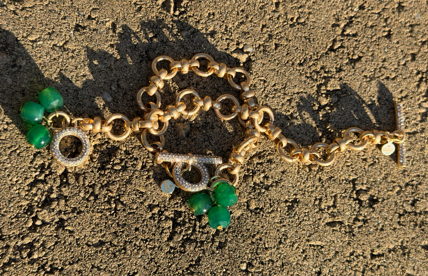 The Green Onyx Pavé Toggle Bracelet: Brushed Gold