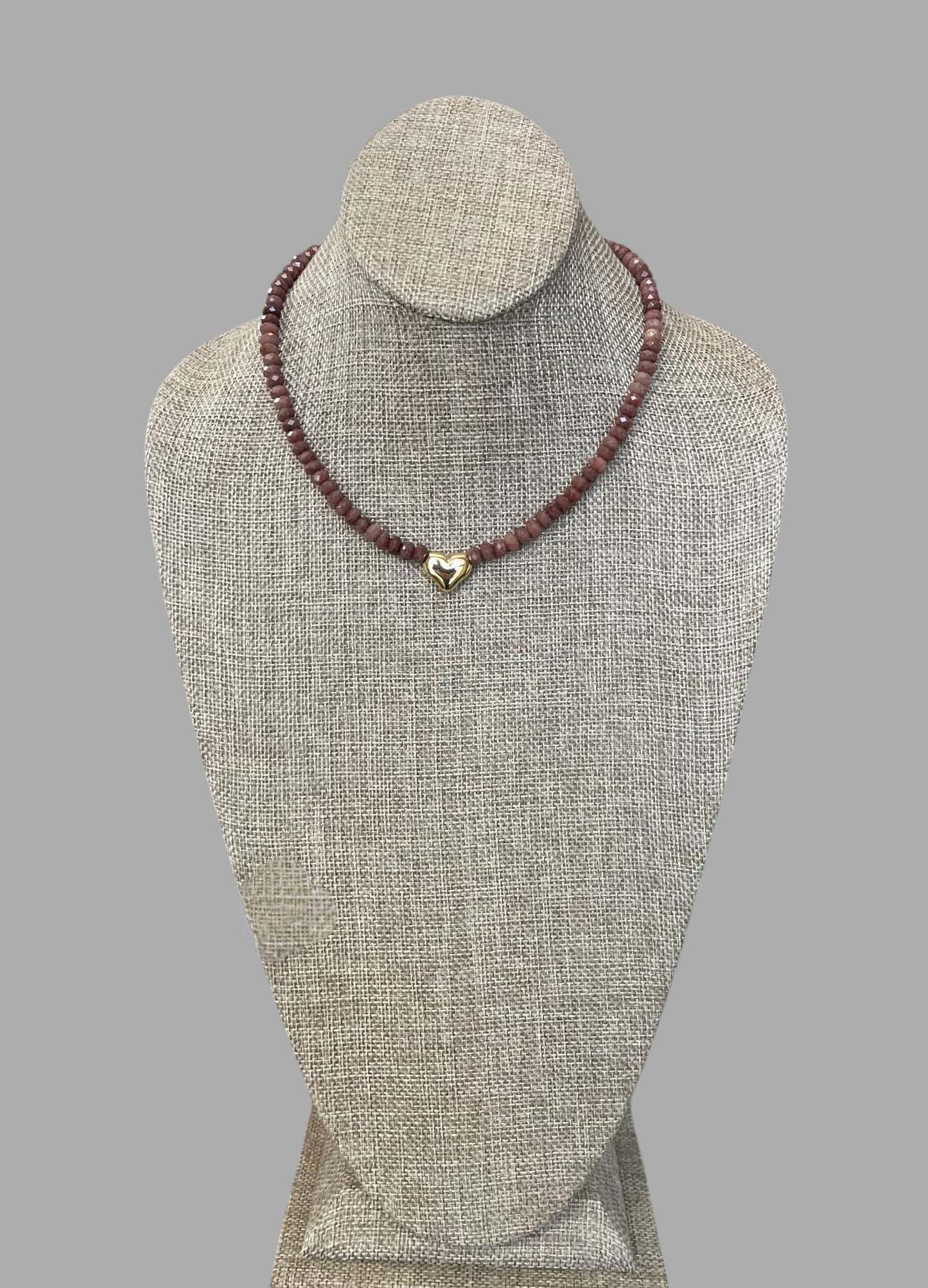 The Emberly Necklace: Micro-faceted Purple Aventurine Gold Heart Centerpiece