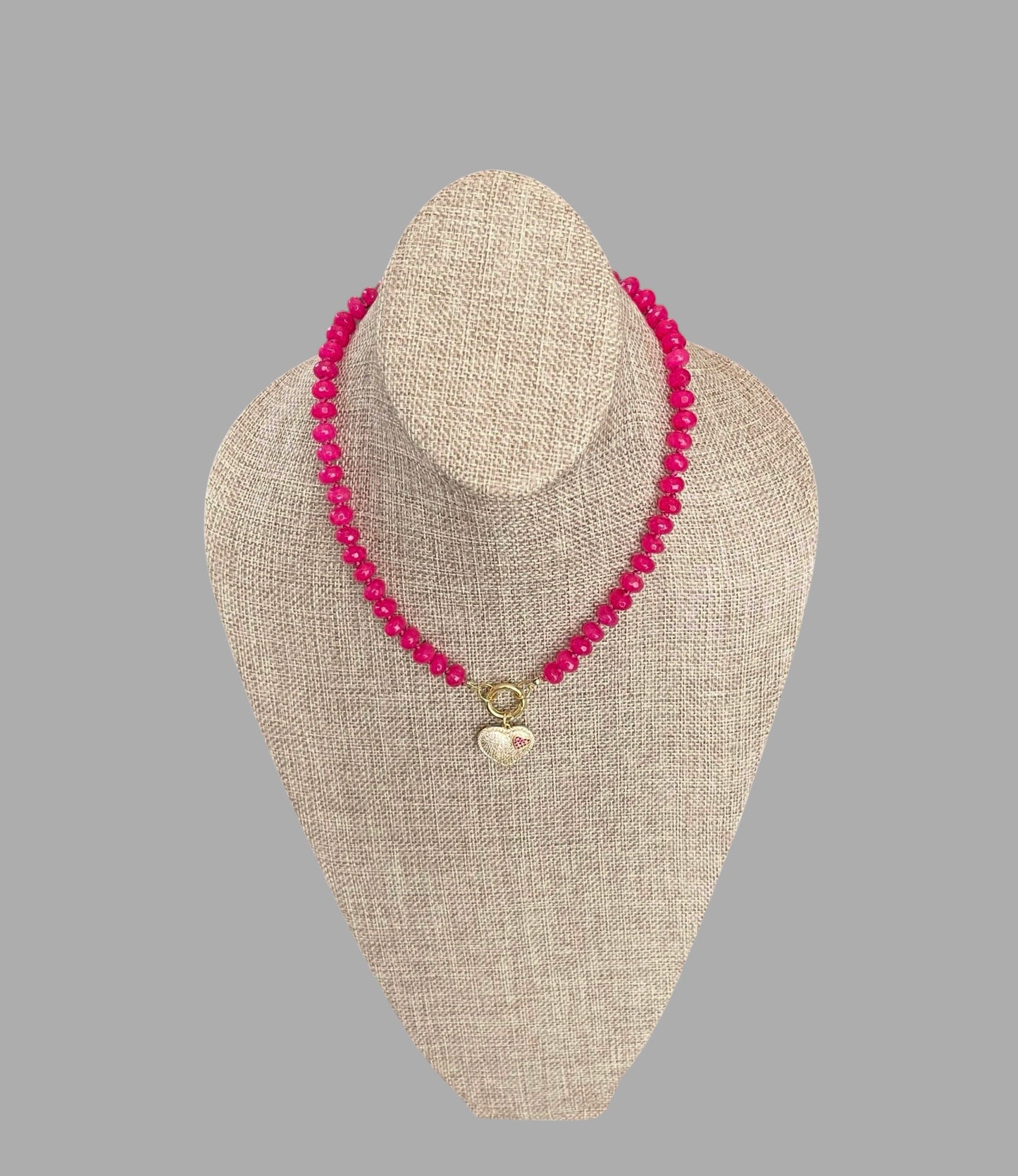 Falling for Fuchsia Necklace: Natural fuchsia crackle Quartz softly faceted Hand knotted beads w/2 Charms 🩷🔒
