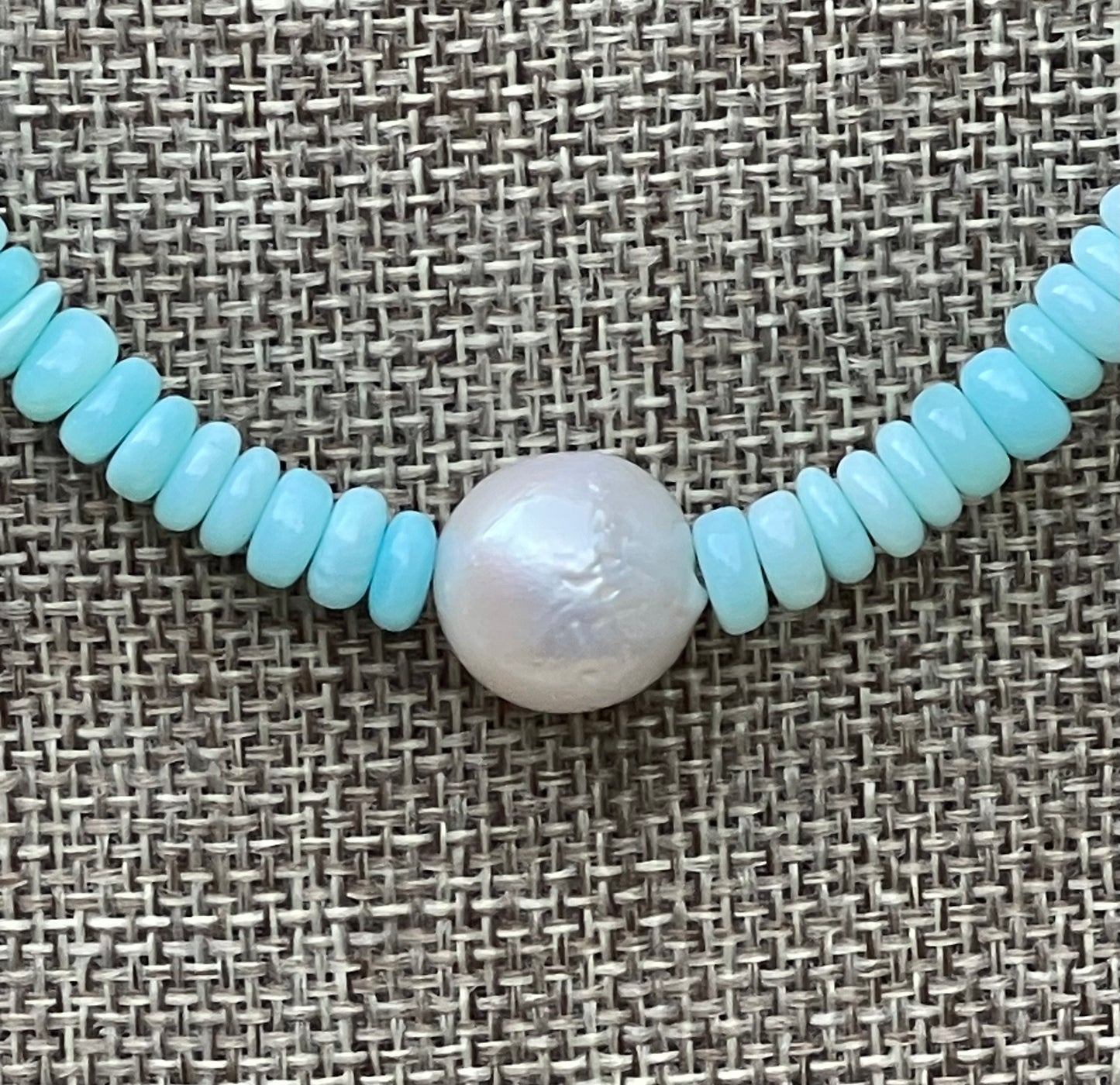 Abalone Hearts Necklace:Peruvian blue &white Opals Abalone shell 🩵 Baroque Pearl OOAK
