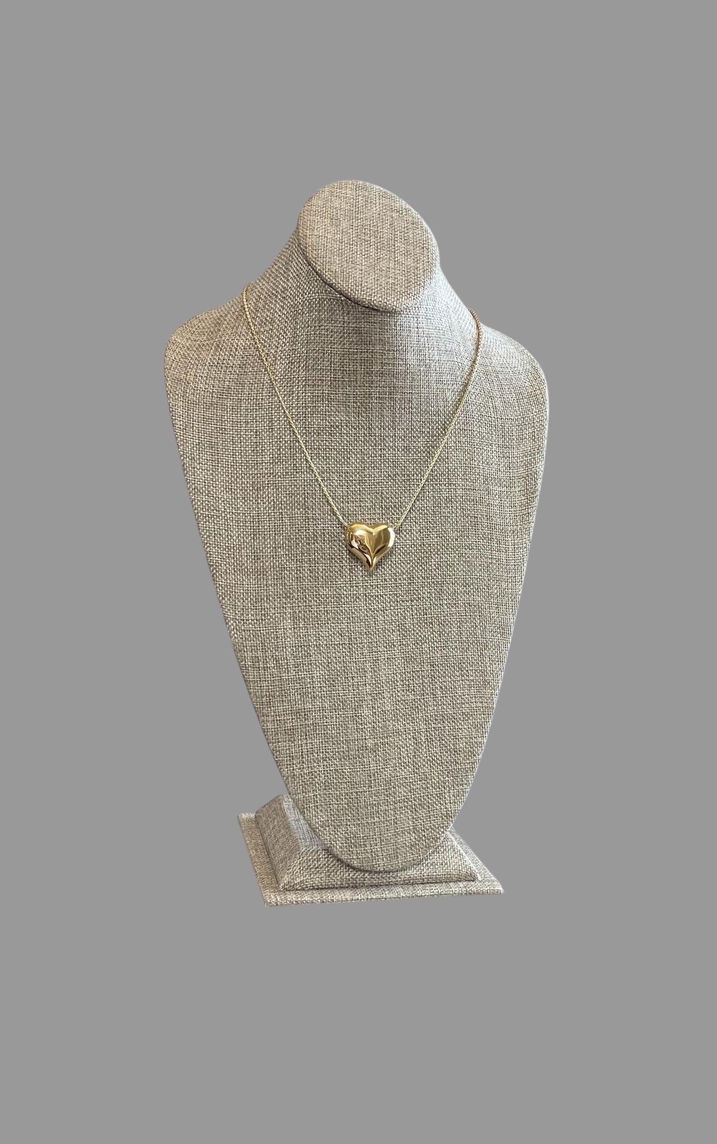 Puffed Heart Necklace: Gold Chain with a high shine puffy heart Tarnish resistant high quality gold plating
