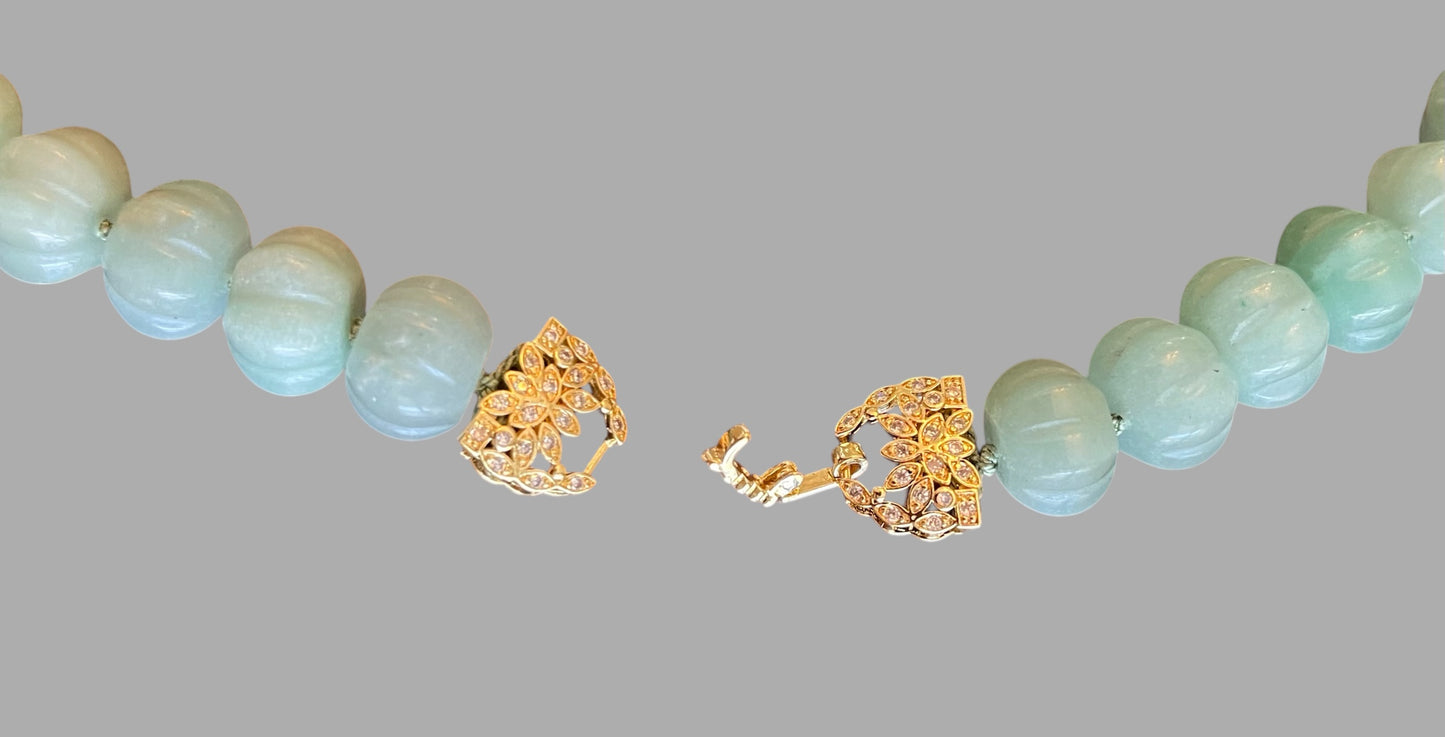 Sage Serenade Necklace OOAK: Sage green hand carved gemstones Hand-knotted on silk