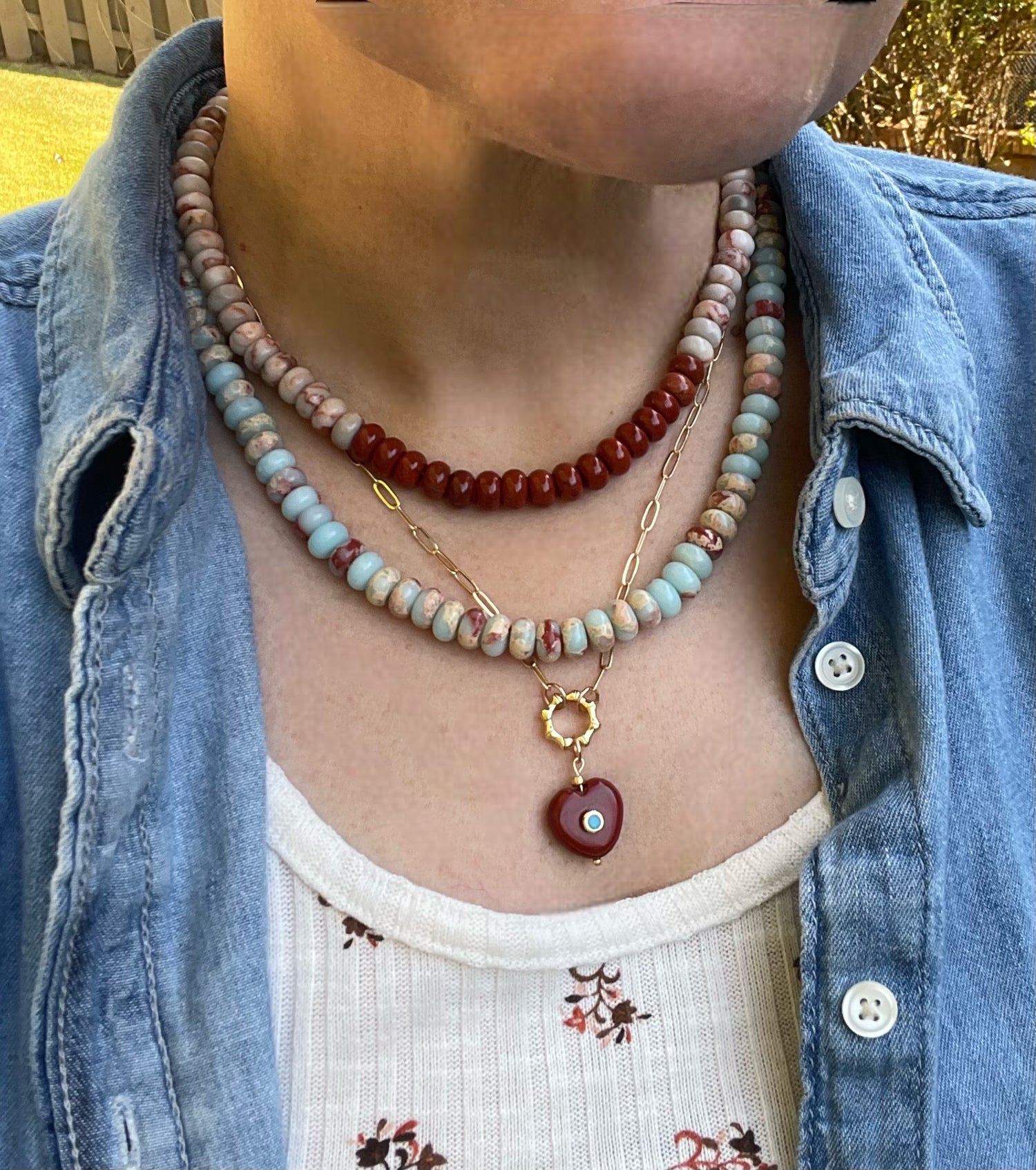 Red Emperor Set Fall toned red, beige and sky blue natural stones