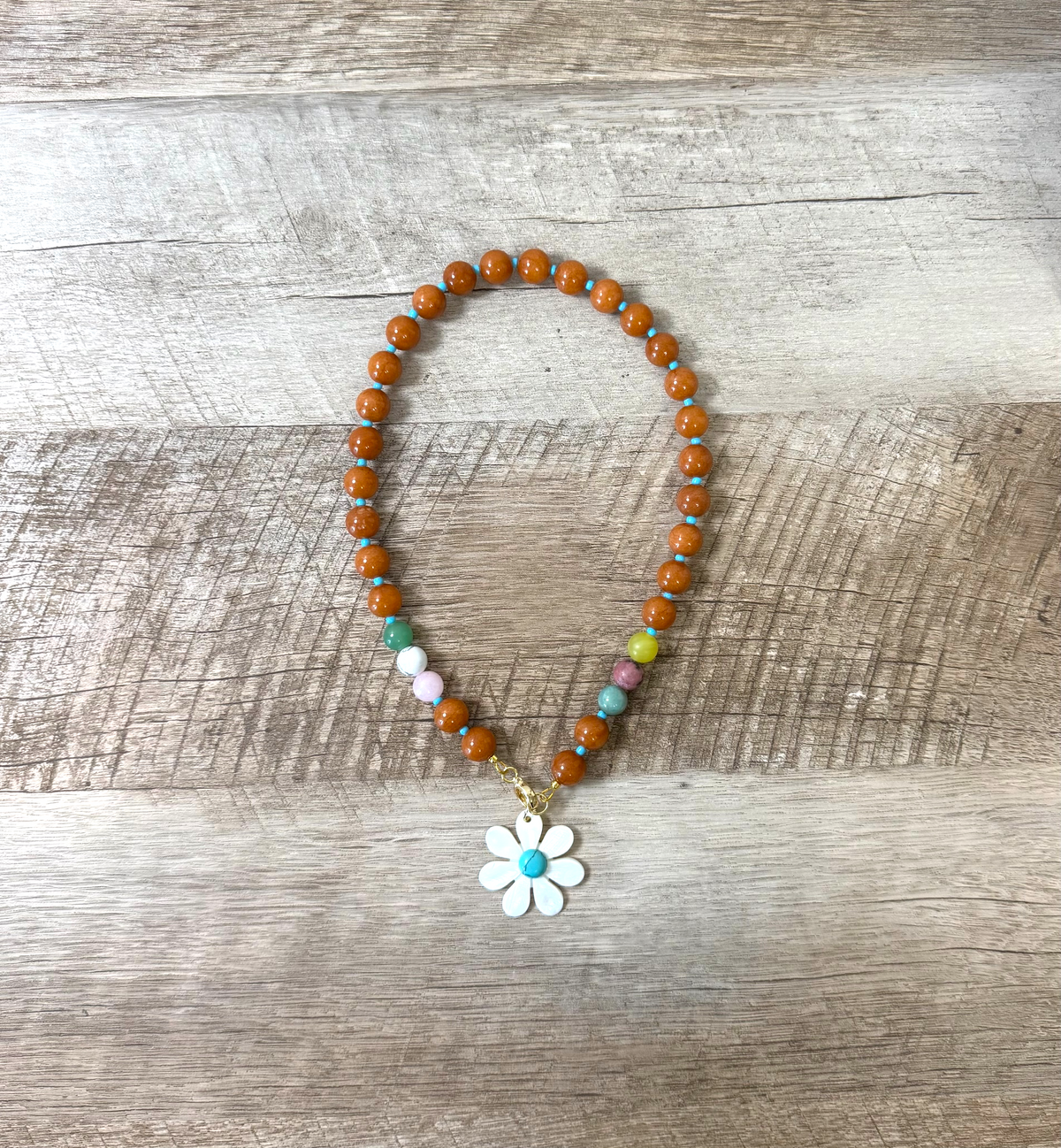 Autumn Wildflower: Deep orange Calcite beads Gemstone accent beads Mother of Pearl flower