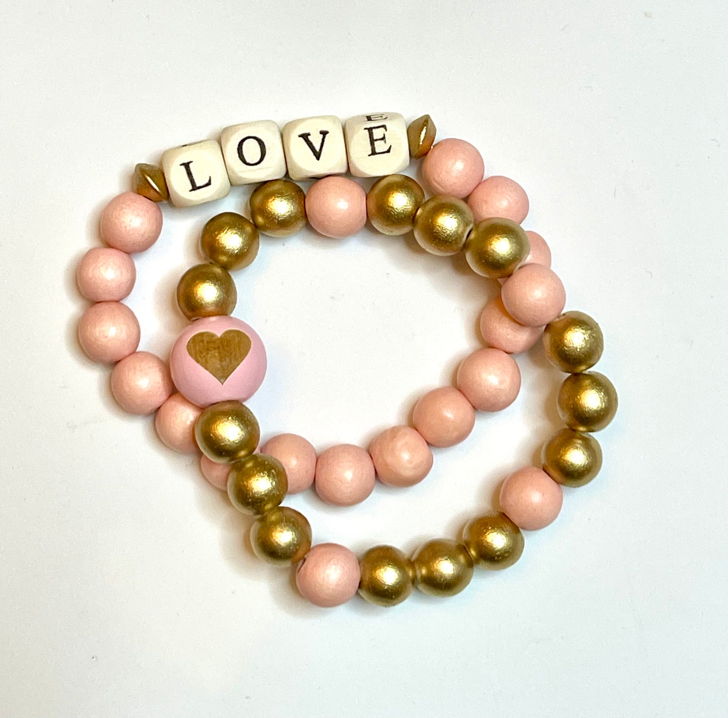 Pink & Gold LOVE Stack Stretch Bracelets (2)