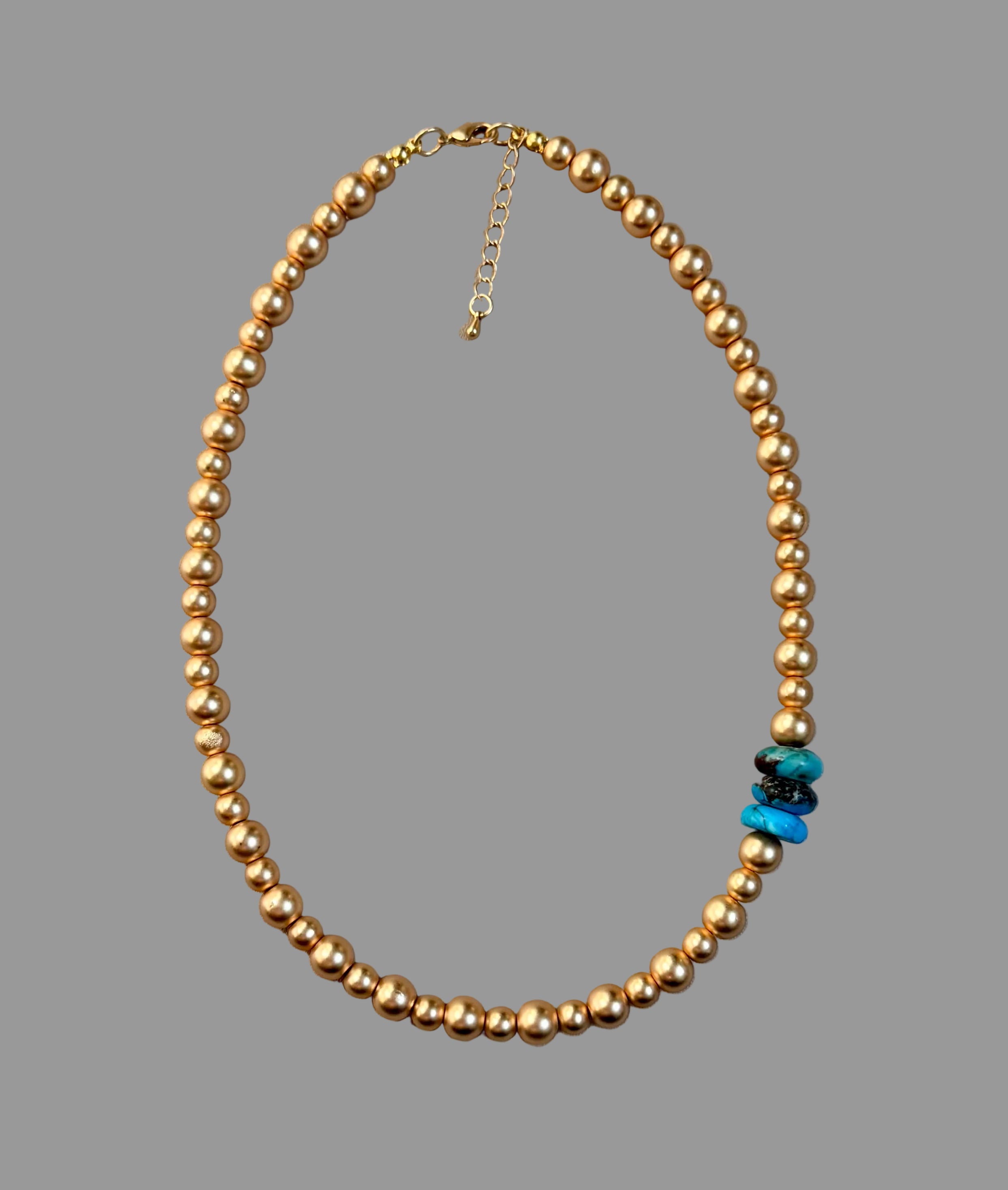 Golden Cove Necklace: Matte golden Hematite beads with a pop of natural Turquoise OOAK