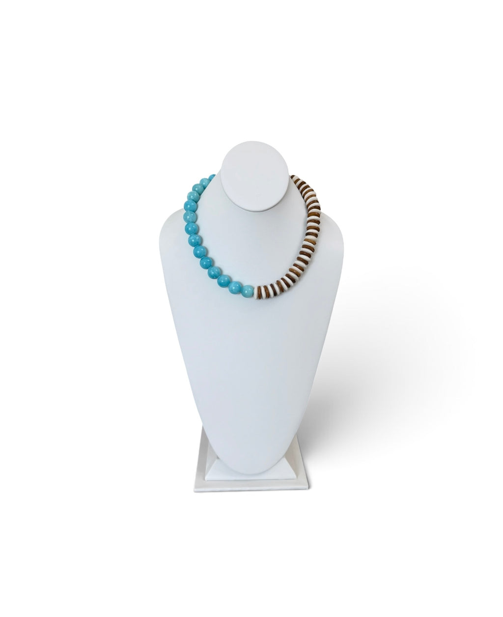 Sky & Timber Necklace: Ashanti glass, wood, and Jade with gold pavé clasp