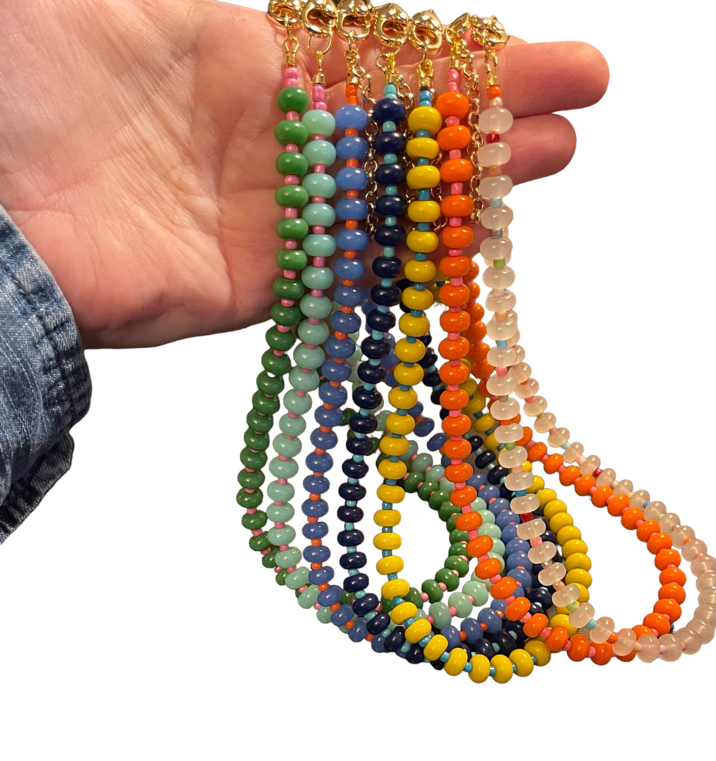 The Poppy Necklace: All glass colorful beads with a gold filled clasp and extender chain