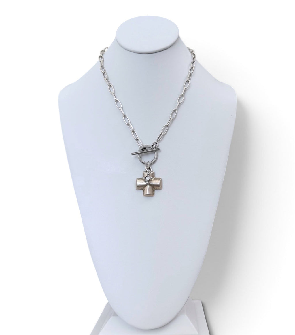 Sacred Silver Necklace: Silver Paperclip chain with double cross pendants OOAK
