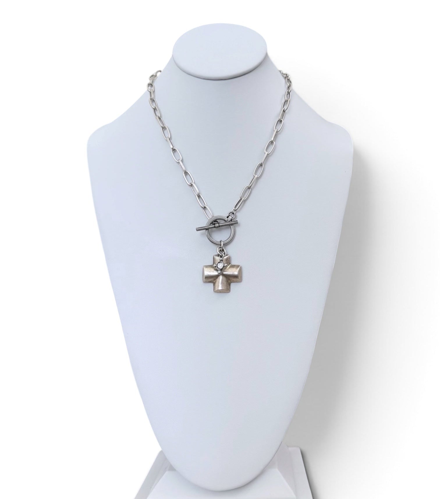 Sacred Silver Necklace: Silver Paperclip chain with double cross pendants OOAK