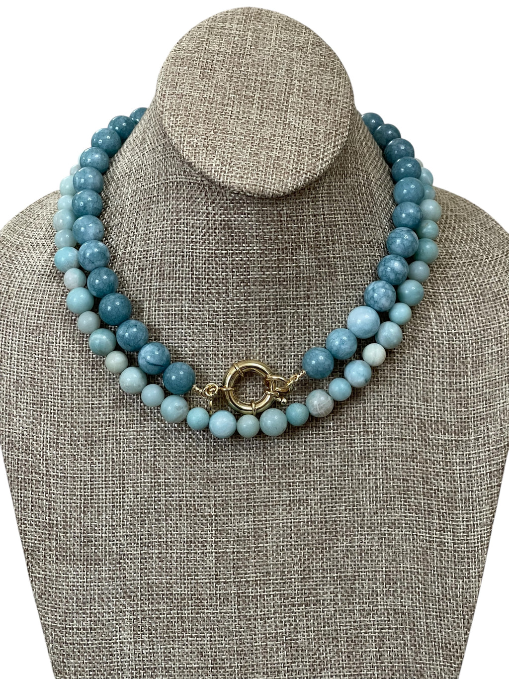 Gemma Amazonite Necklace: Natural Amazonite gemstone 8&10mm beads Gold clasp & Paperclip extender chain OOAK