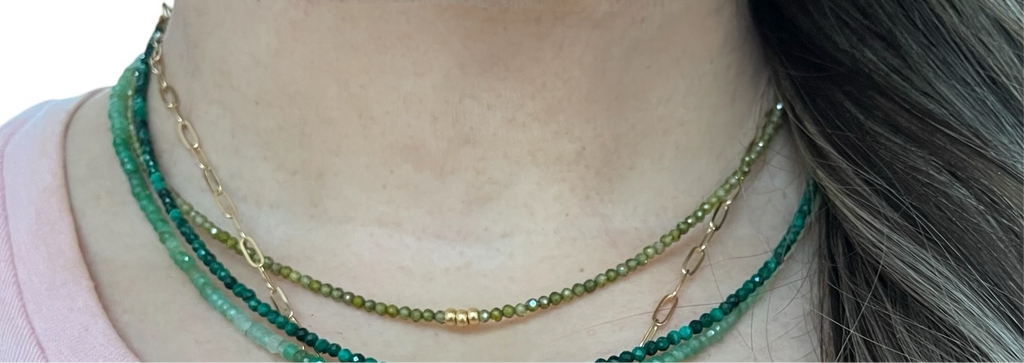 Green Zircon Skinnie: Olive Green Zircon beads with Gold or Silver accents