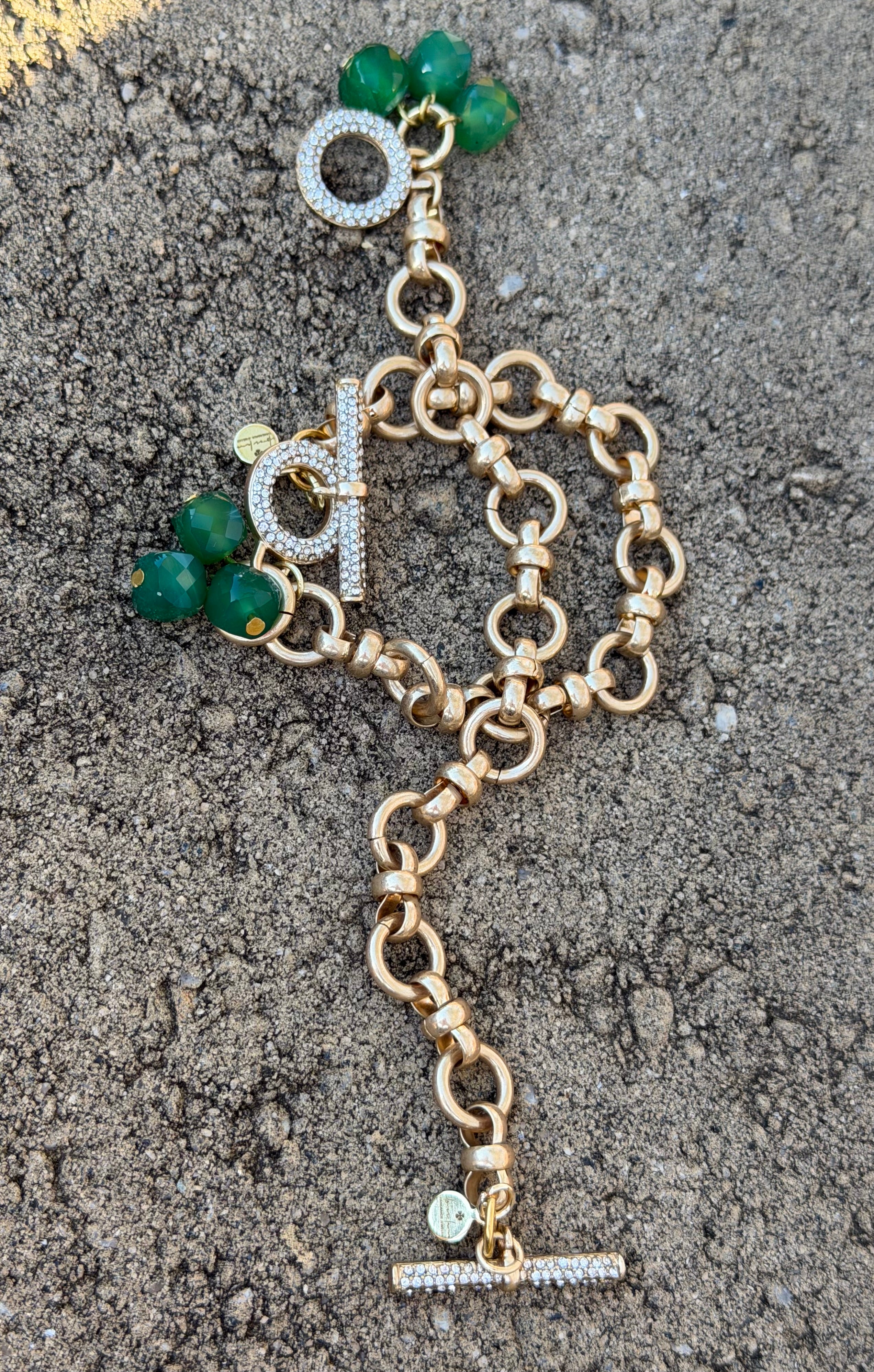 The Green Onyx Pavé Toggle Bracelet: Brushed Gold