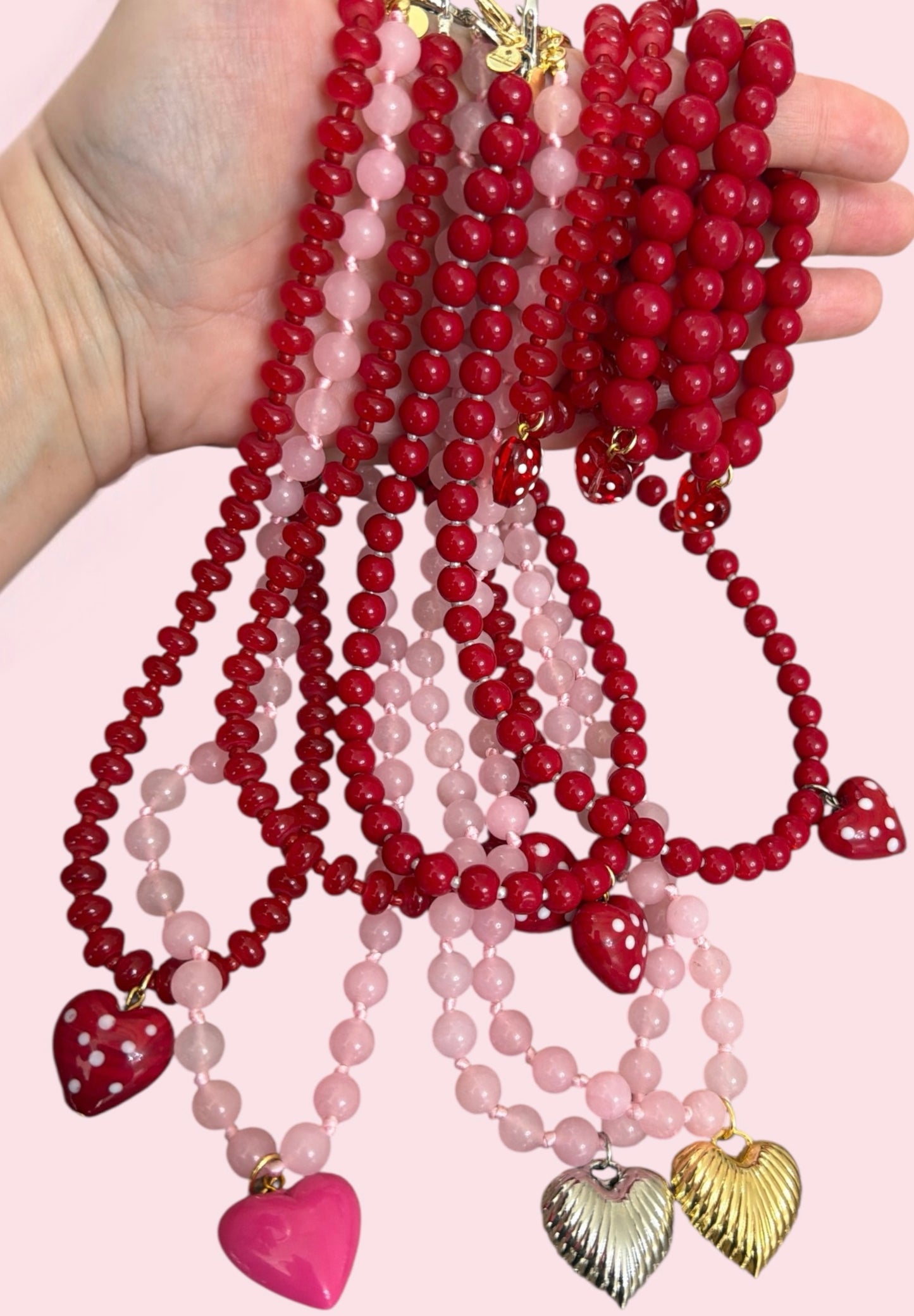 Polka Dot Heart Necklace: All glass beads and Pendant 2 Bead Options to choose from