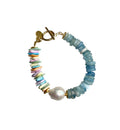 Chic Island Bracelets: Pastel dyed Puka shell, Flawless Baroque Pearl, Aquamarine OR Rose Quartz, Gold accents