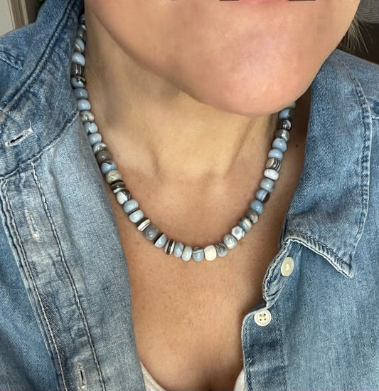 Darker Wash Denim Opal Necklace