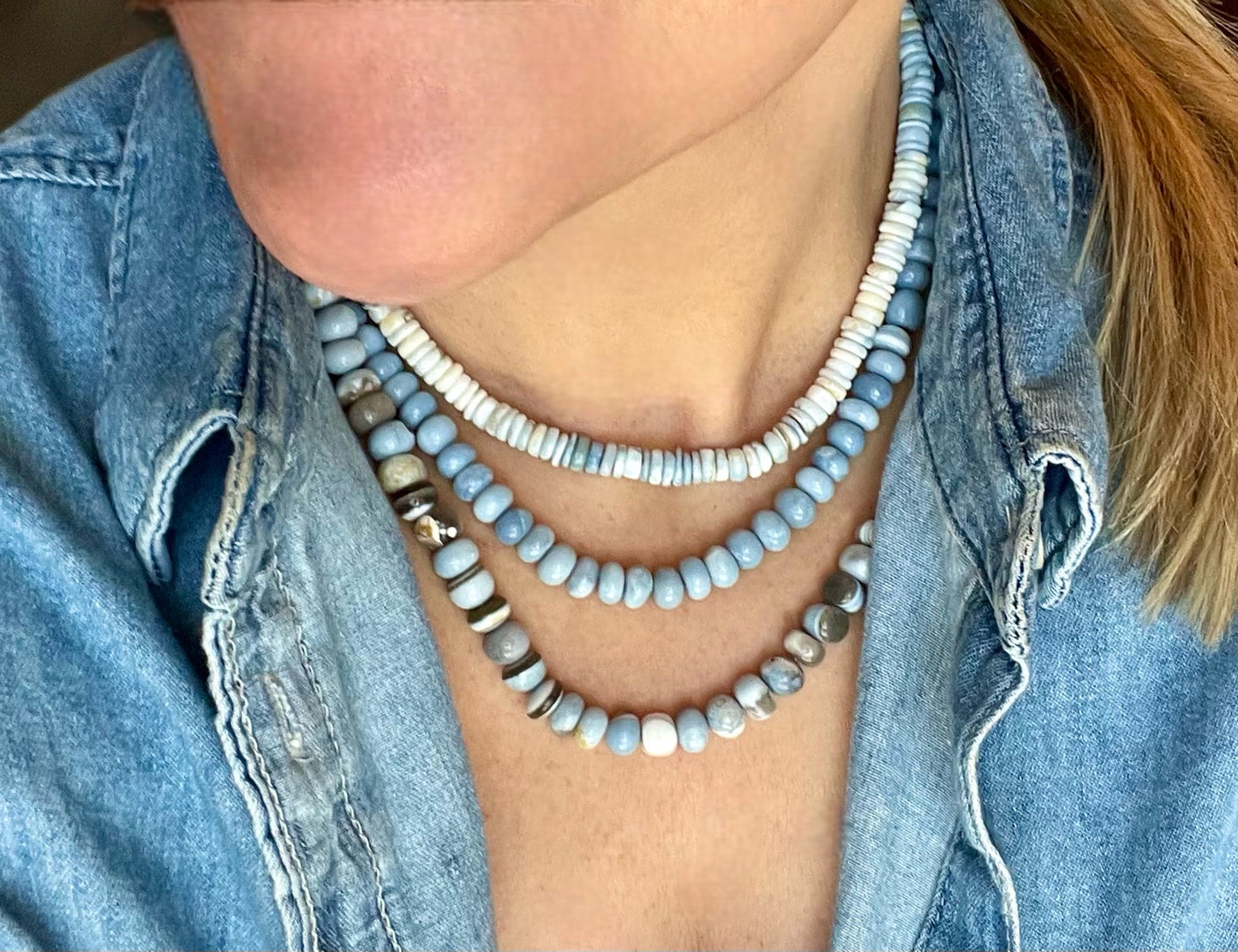 Light Wash Denim Opal Necklace