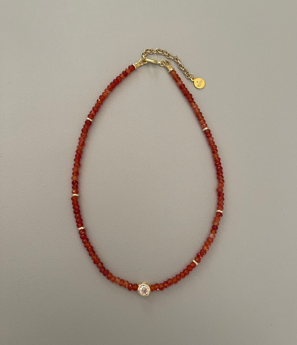 A Little Luxe Necklaces: Various natural stones in many colors, faceted, with a Bezel set Cubic Zirconia centerpiece