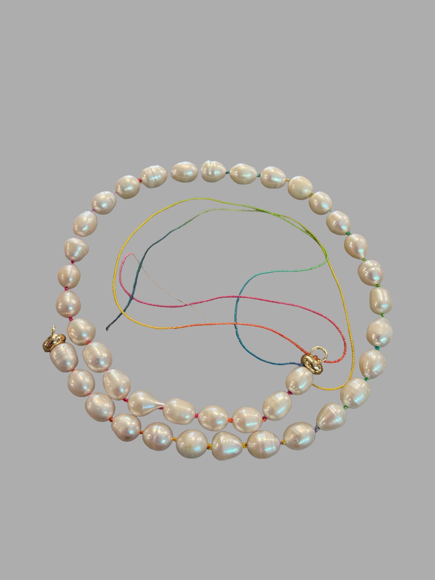 Rainbow Pearls Necklace OOAK! Freshwater Pearls Handknotted on Rainbow Silk