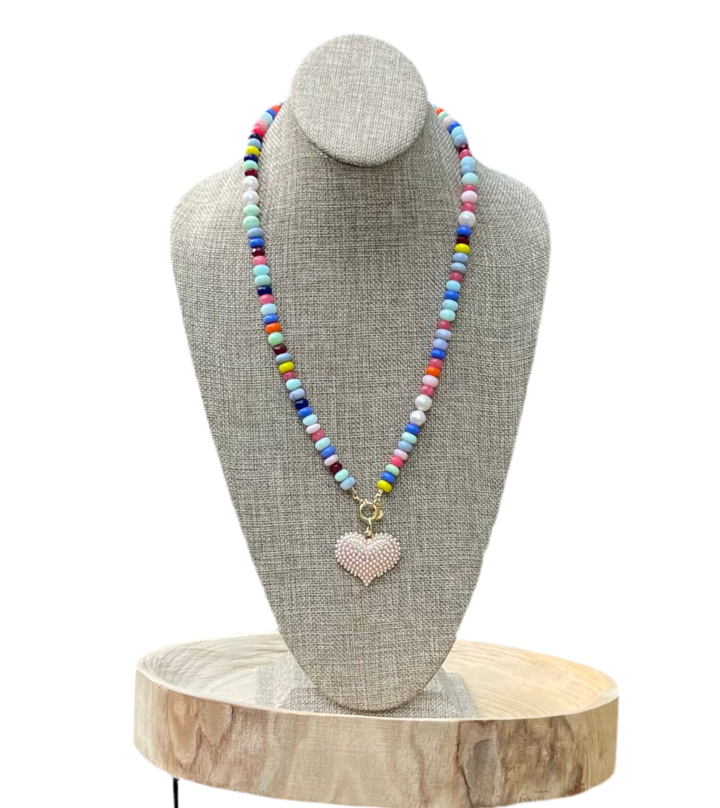 Multi Gemstone Pearl Pavé Heart Necklace: Multi gemstones, high quality round freshwaters pearls OOAK