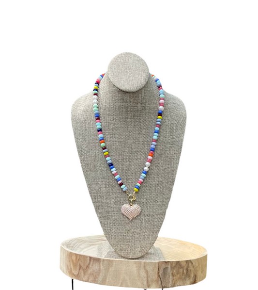 Multi Gemstone Pearl Pavé Heart Necklace: Multi gemstones, high quality round freshwaters pearls OOAK