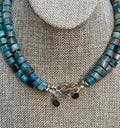Awaken Necklace: Faceted Apatite wheel shaped beads Handknotted on silk Gold or Silver option