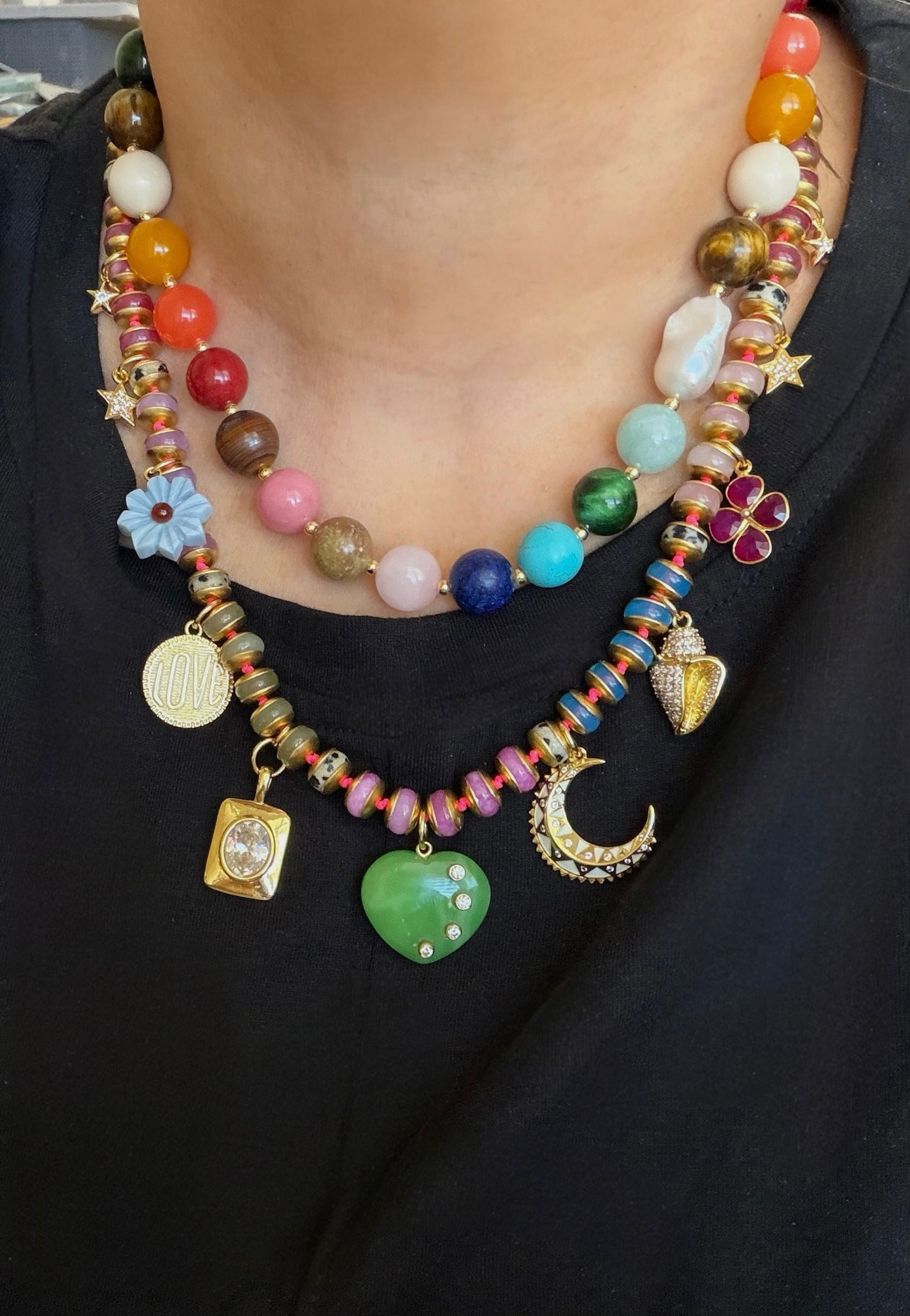 The Storyteller Necklace: Multi-Color Gemstones with a Baroque Pearl