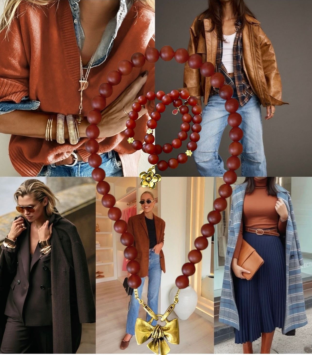 Matte Carnelian Stretch Bracelet Set: 2 bracelets with antiqued gold accents