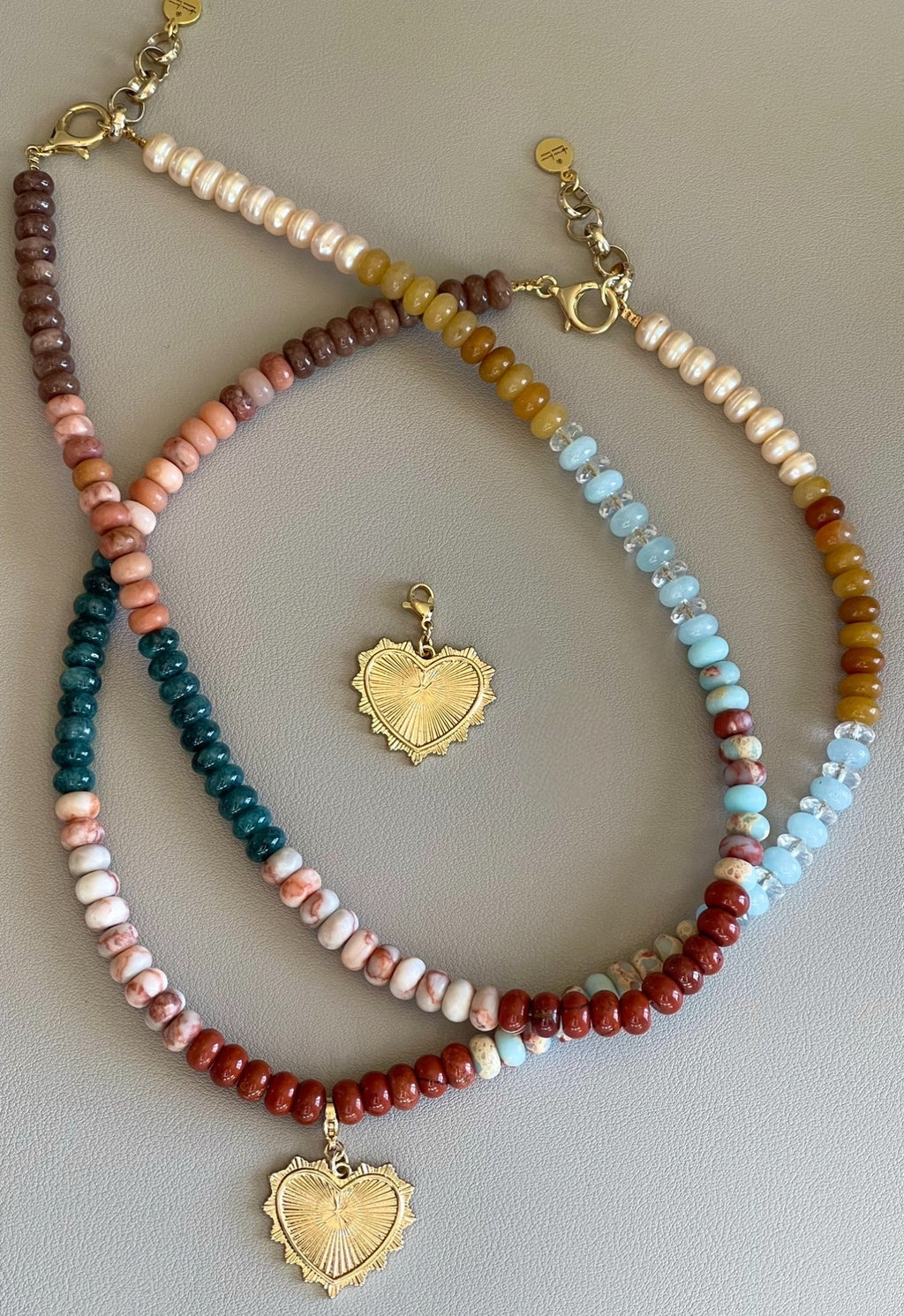 Earth & Sky Necklace: A blend of natural stones with a gold removable heart charm