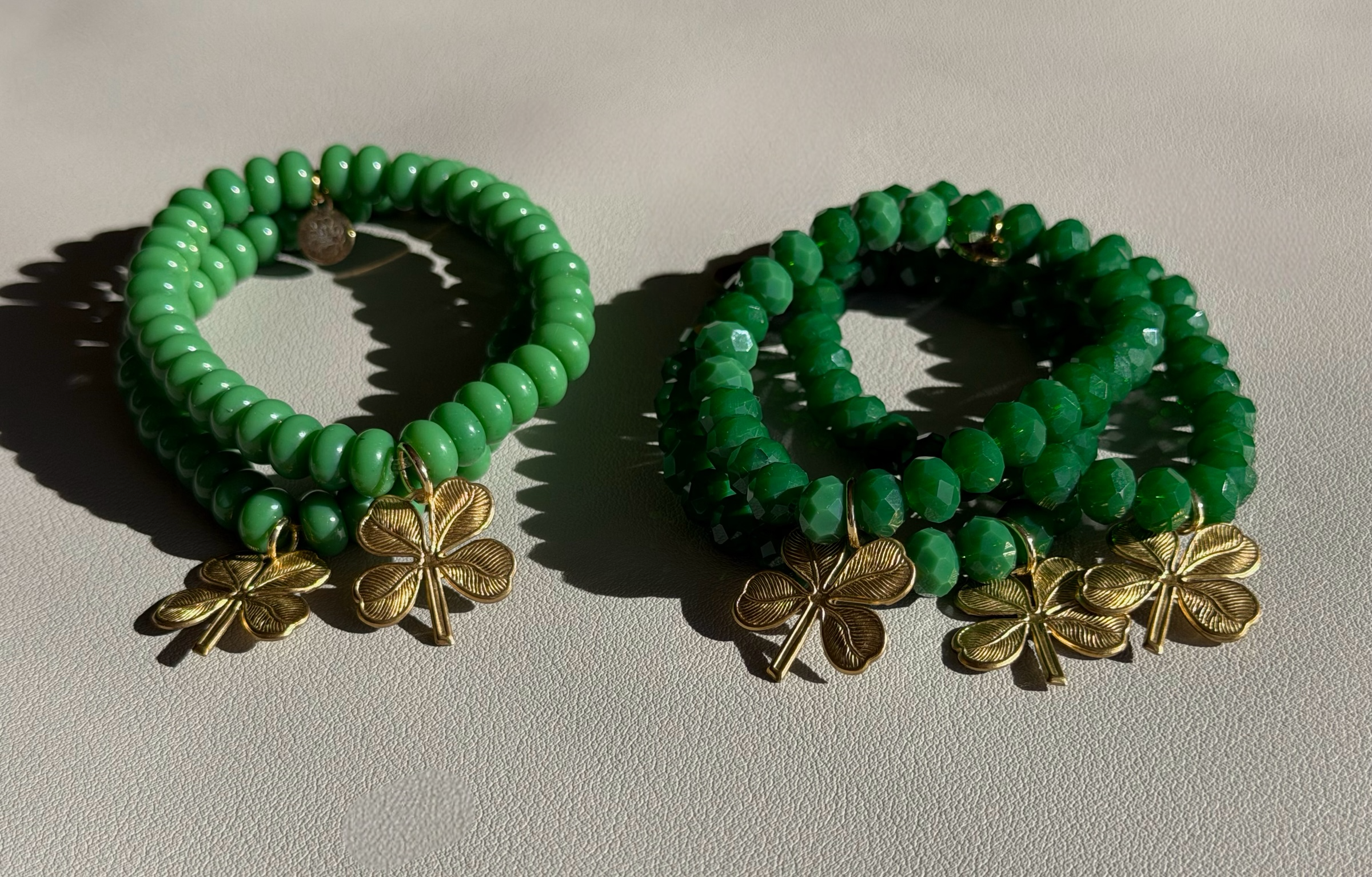 Lucky You Bracelet: Acrylic and glass beads—You choose! Also, Choose from 3 charms to make your bracelet custom 🍀