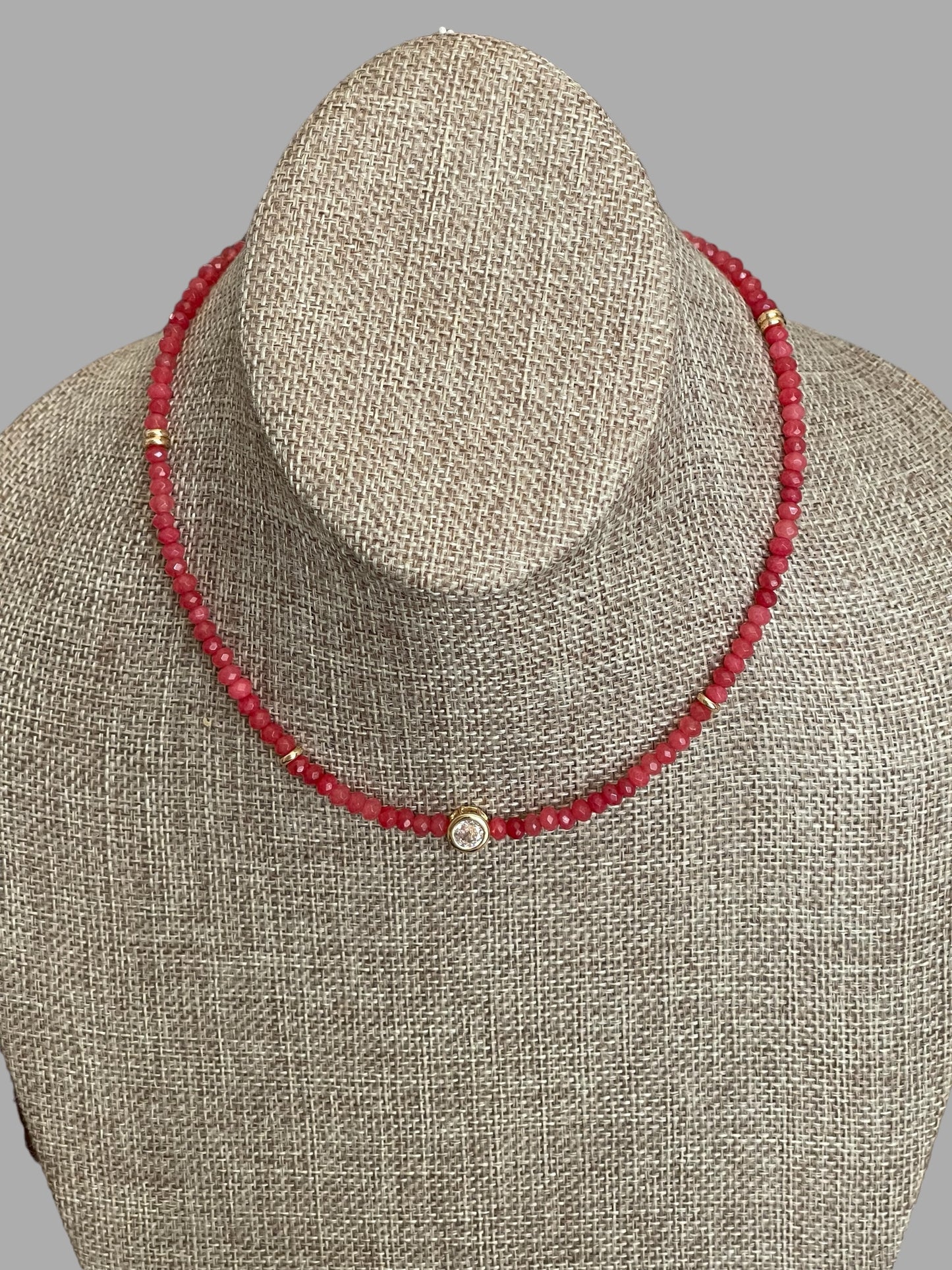 A Little Luxe Necklaces: Various natural stones in many colors, faceted, with a Bezel set Cubic Zirconia centerpiece